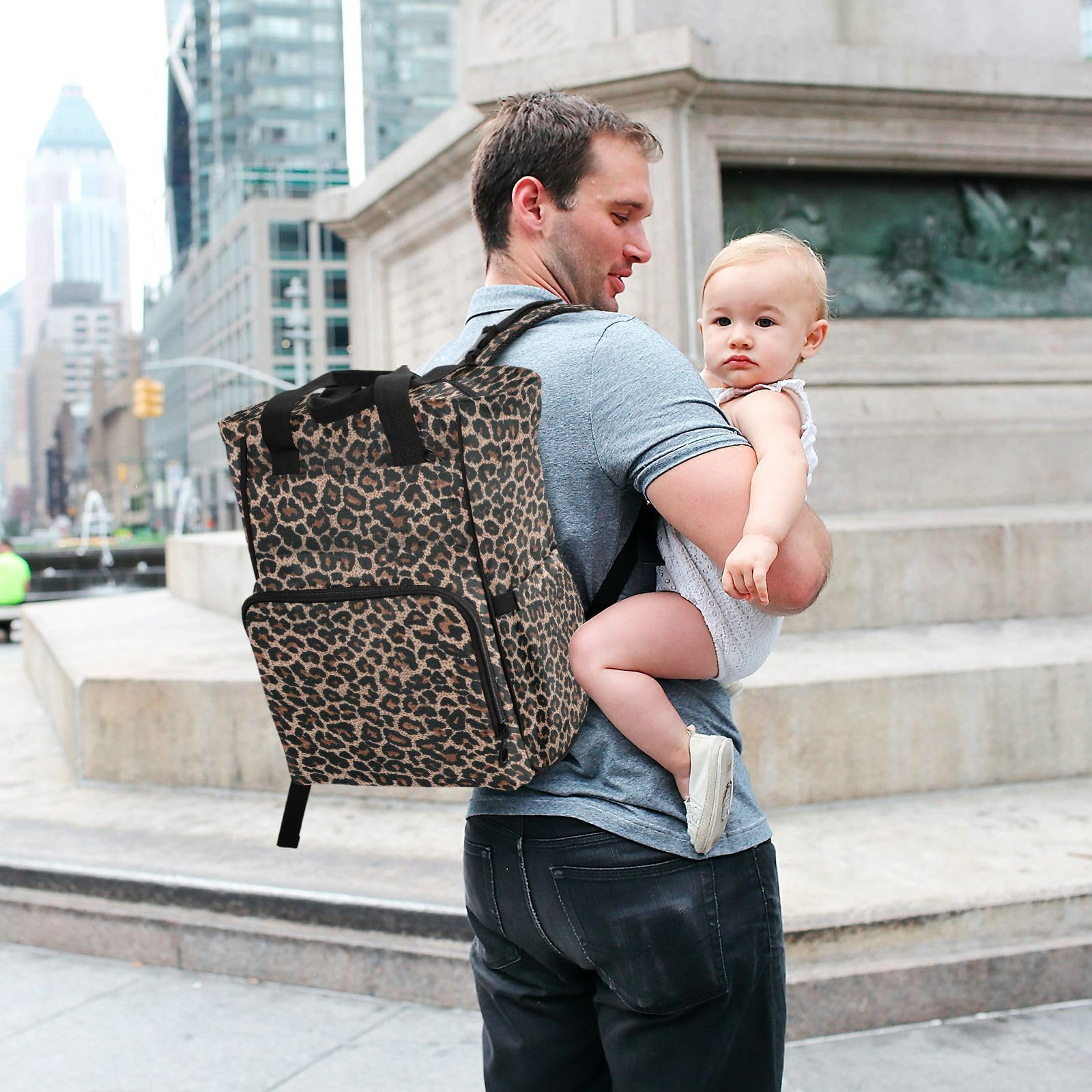 Wickeltasche mit Leopardenmuster, Gepardenmuster, für Damen und Herren, großer Laptop-Rucksack, Reiserucksack, Tagesrucksack, Lunchtasche mit isolierten Taschen, Kinderwagengurten, wasserdicht,
