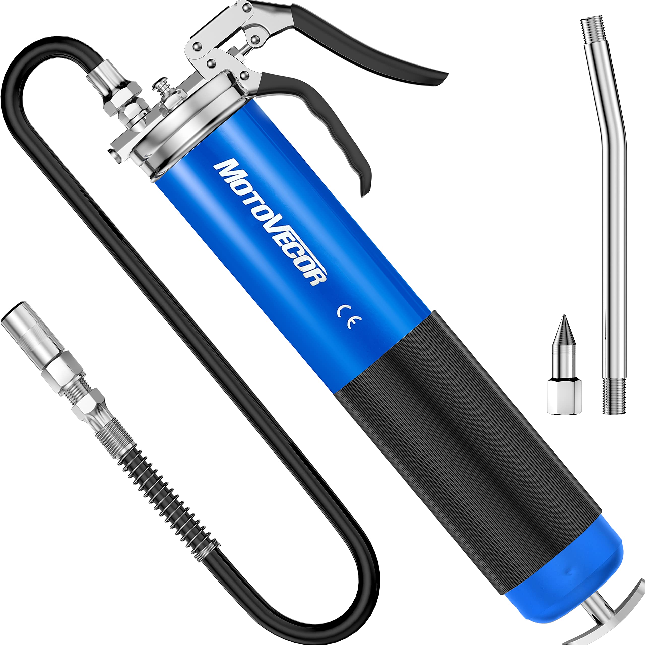 Heavy Duty Pistol Grip Grease Gun, 6000 PSI High Pressure with Extra-Long 27'' Reinforced Flex Hose, Professional Greasing Tool for Automotive, Farm, Industrial & Marine Equipment