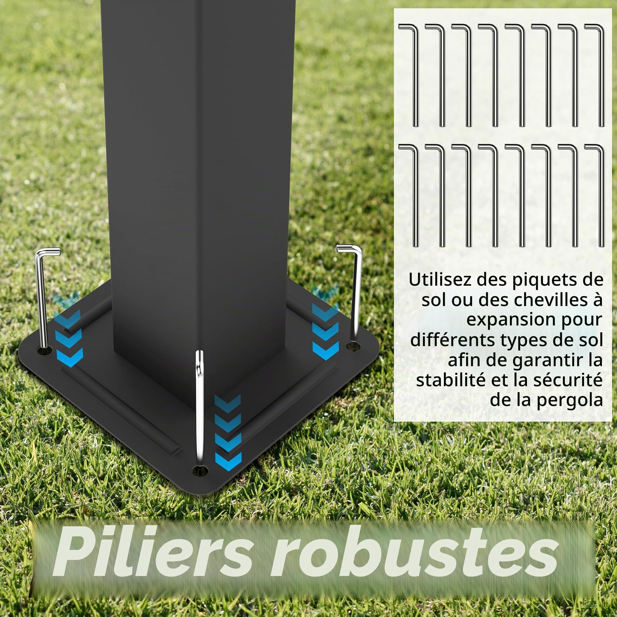 UISEBRT Pergola en métal imperméable et stable résistant à l'hiver, tonnelle de 3 x 3 m avec toit à lamelles, protection solaire, auvent autoportant avec toit ouvrant pour jardins et terrasses, noire