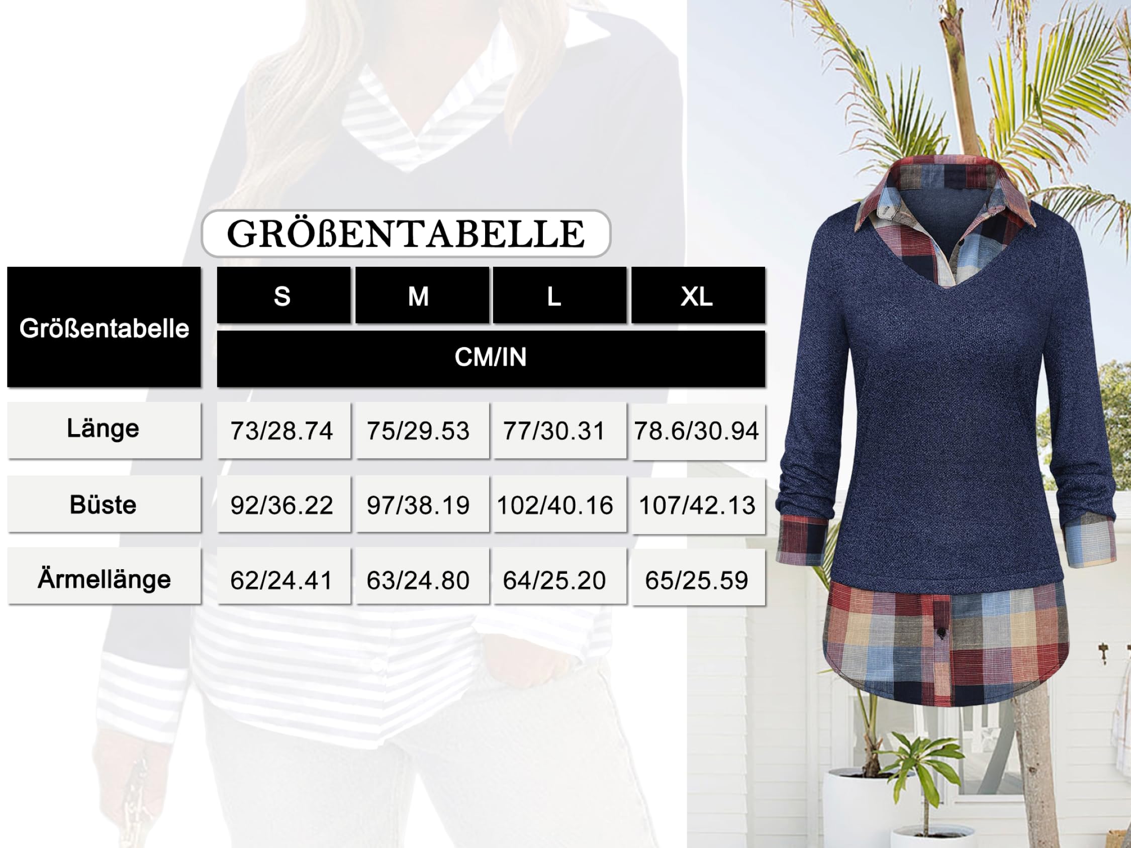 Oyamiki Maglia a maniche lunghe da donna in cotone con colletto camicia, blocco di colore, scollo a V, casual, elegante, per autunno e inverno