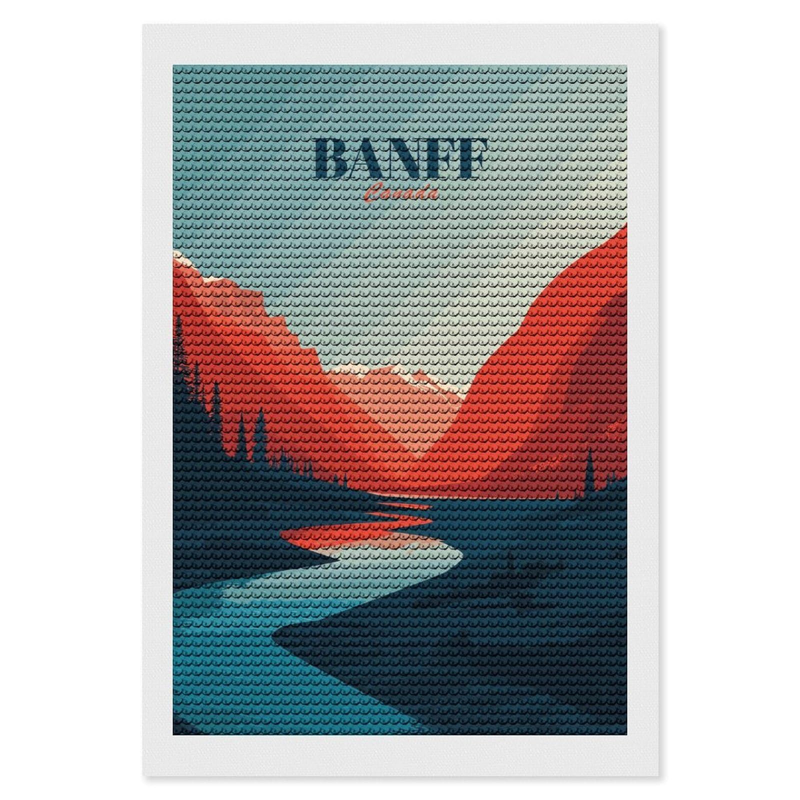 Junmoney Banff Canada Landscape Illustration Diamond Painting Canvas Kit 8"x12", Relaxing DIY, Modern Decor, Aesthetic Room Decor, Home Wall Art, Wall Art Gift