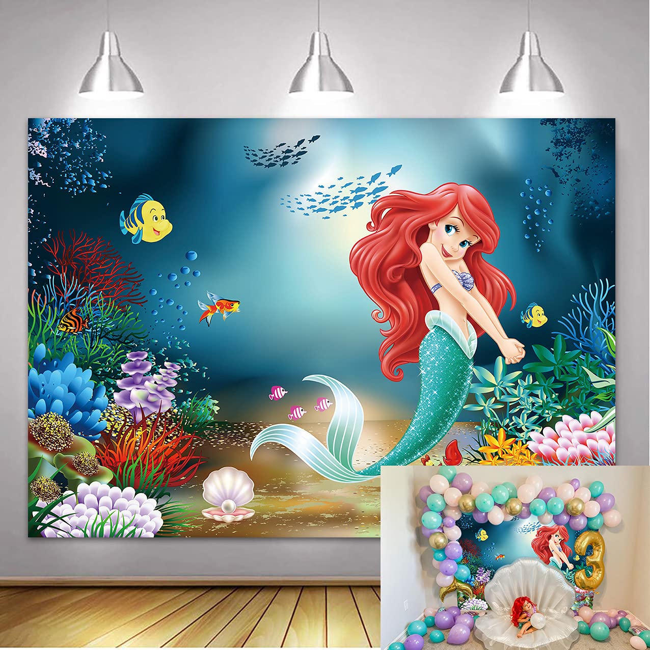 NSY Mermaid Princess Background 7x5FT Under The Sea Little Mermaid Fairy Tale Backdrops for Baby Child Girls Princess Birthday Party summer Photography Decoration Banner