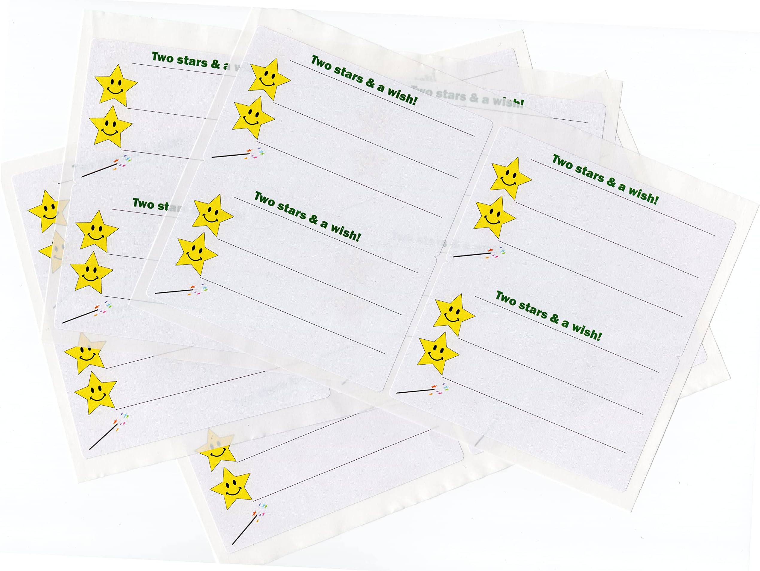 64x LARGE Two Stars and a Wish Stickers, Colourful (99mm x 57mm). Premium Quality Self Adhesive Label Material, Ultra High Resolution Print (1200 dpi). Easy to apply. No Messy Ink Stamp Required. Free UK delivery