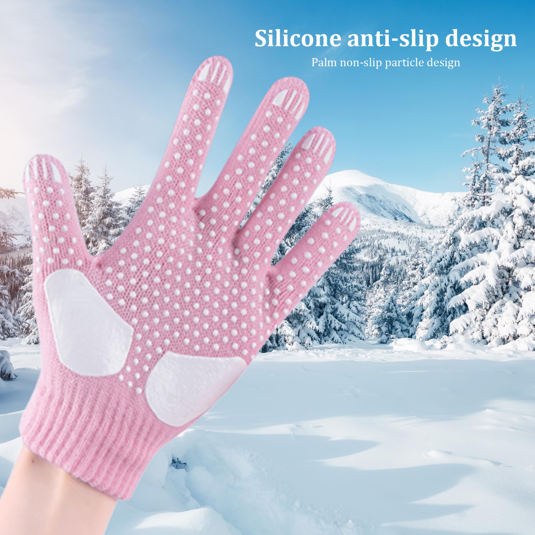 Gants de Patinage, Gants de Patinage sur Glace pour Enfants, Tricot épais antidérapant, Artistique avec Flocons Neige en Strass, Accessoires Glace d'hiver Chauds pour Le Cyclisme, la r