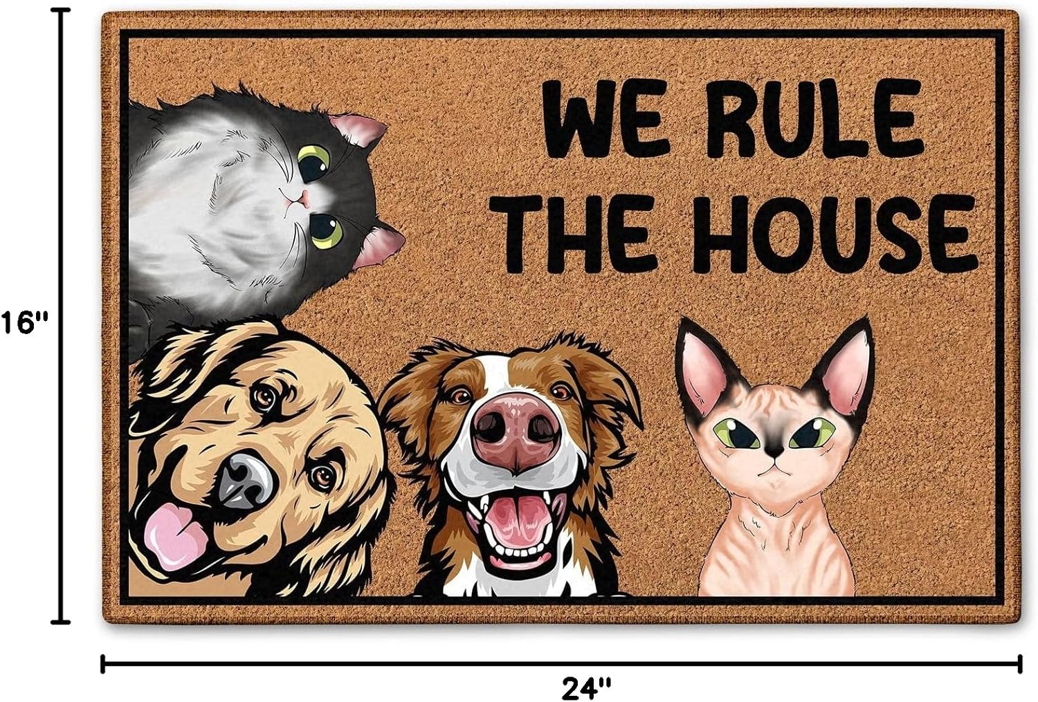 Personalized Doormat 16x24 Inch, We Rule The House Mat, Dog Welcome Mat Outdoor, Cat Welcome Doormat, Custom Door Mats Non-Slip Decorative Front Indoor Outdoor, Gift for Dog Lovers, Cat Lovers