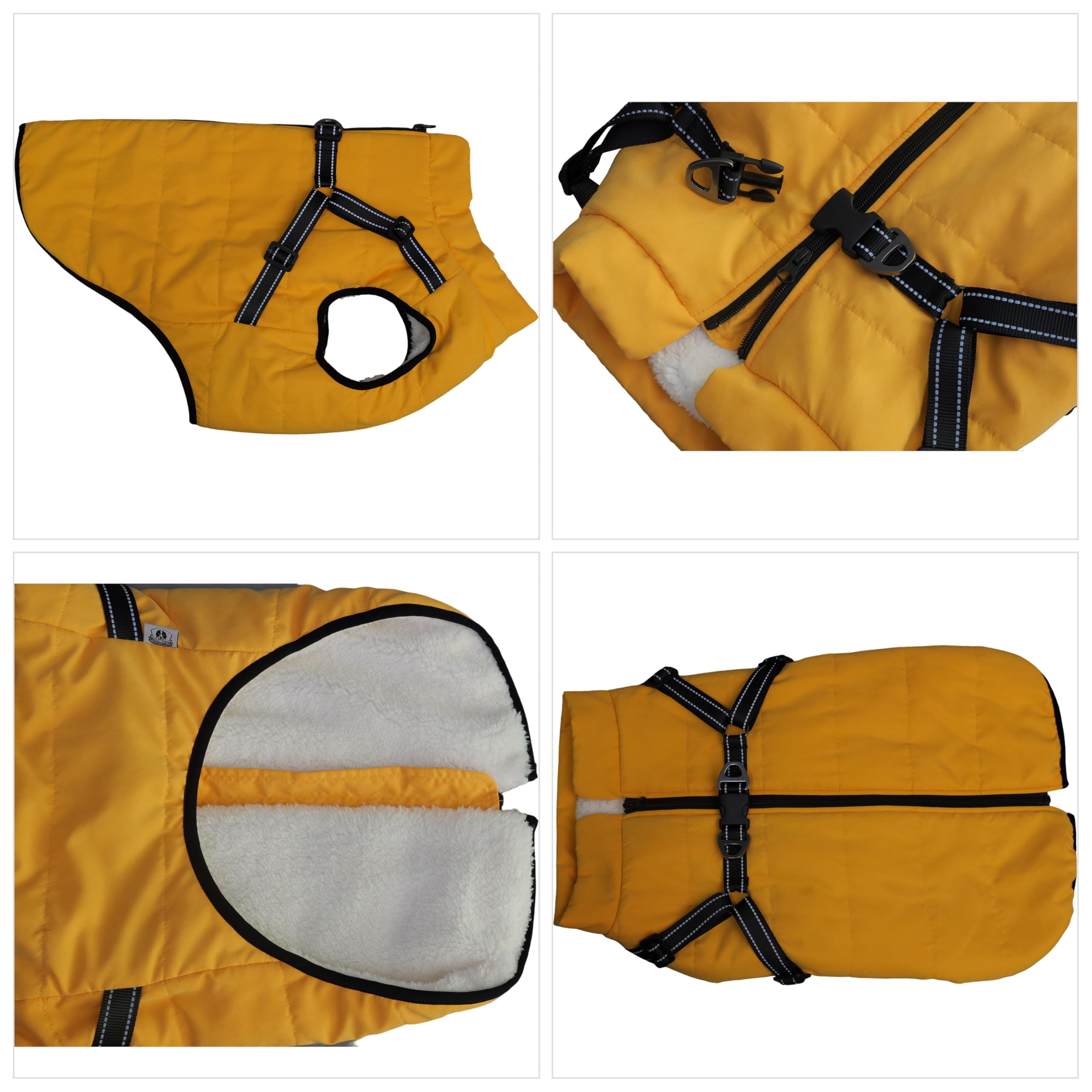 Lovelonglong Waterproof Fleece-Lined Dog Winter Ski Vest With Harness Pet Coat for Large Medium Small Dogs Yellow L - Image 3