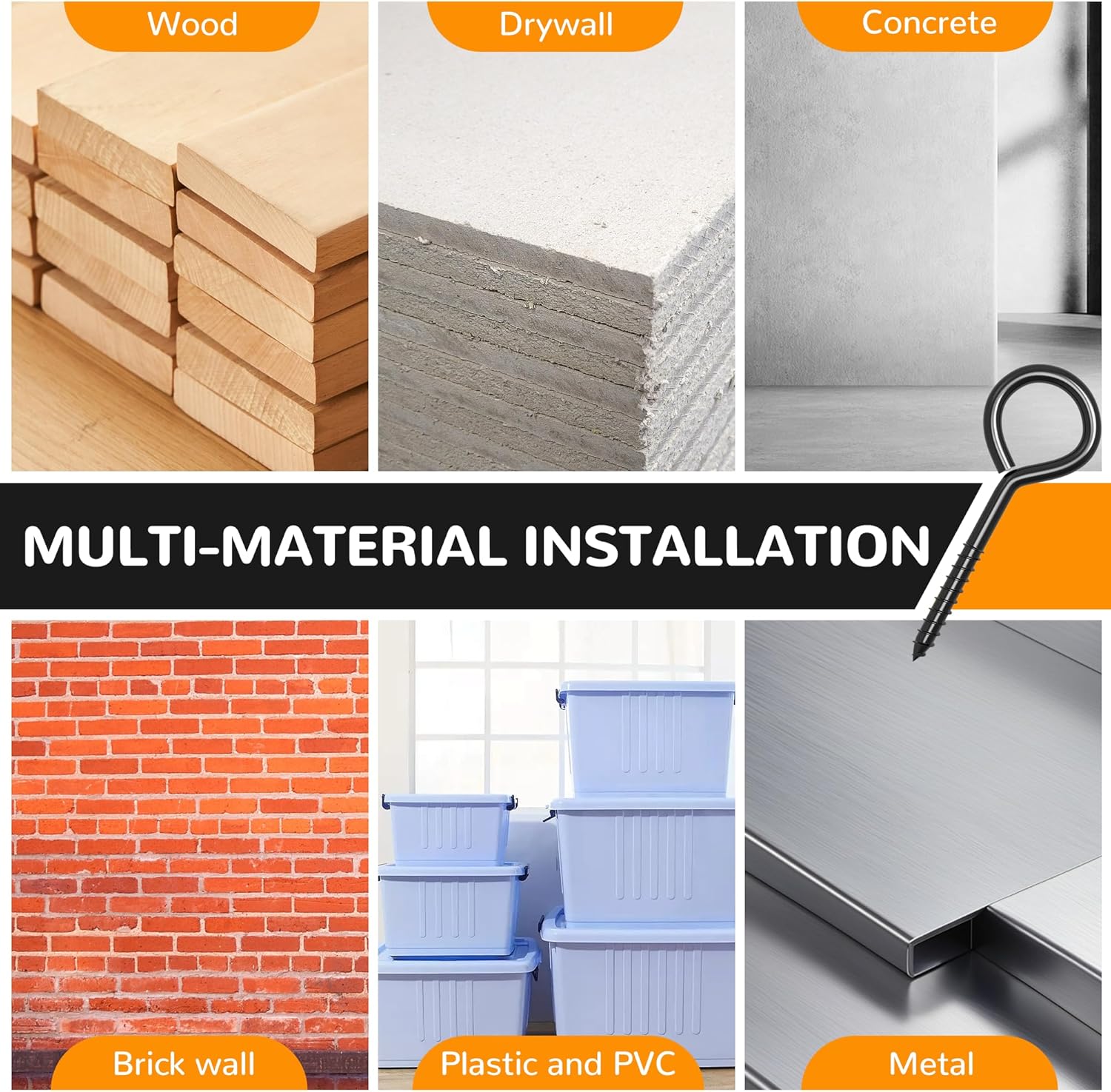 4 Pack 5 Inch Eye Bolts Screw in Hooks, Heavy Duty Black Large Screw in Eye Hooks, Eye Hammock Stand Hooks Screw for Hanging, Tie-Downs, Heavy Indoor & Outdoor Uses - Image 4