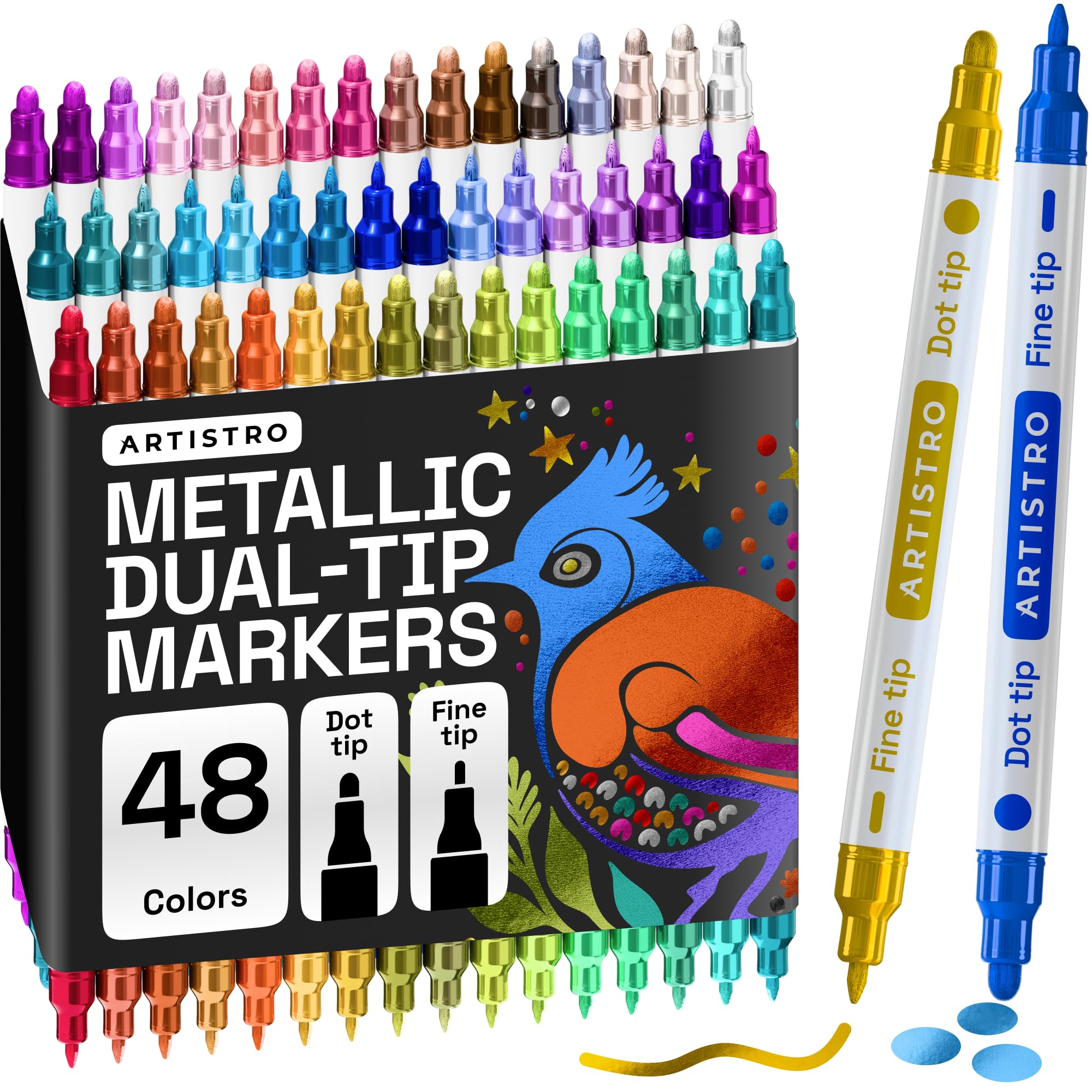 ARTISTRO 48 Metallic Dual-Tip Acrylic Paint Marker Pens