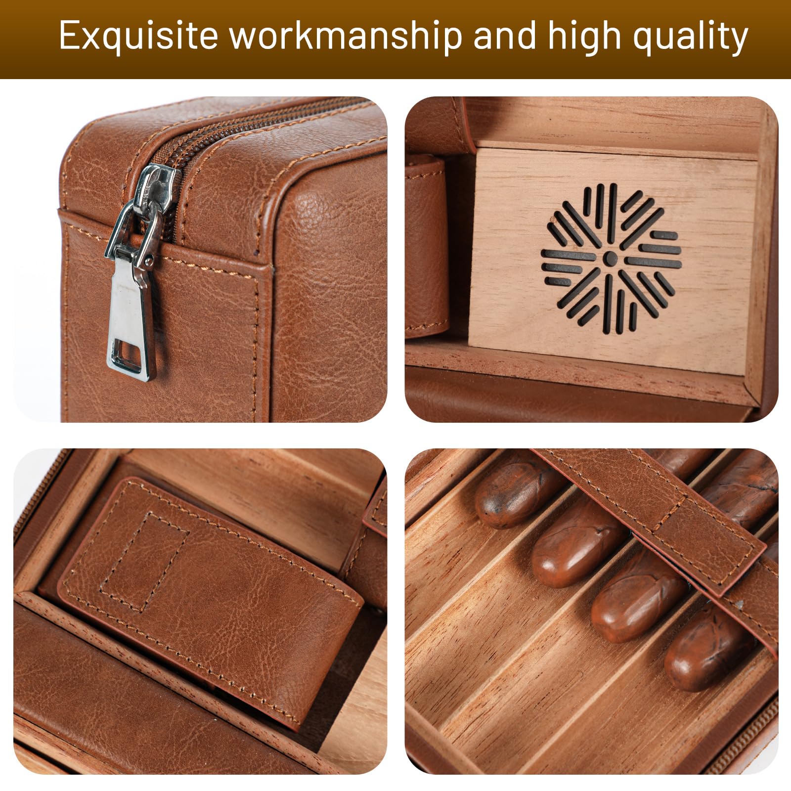 Platz für 6 Zigarren, Zigarrenhumidor, hochwertiges Leder, Zigarrenkiste, Zigarrenschneider, tragbarer Reise-Zigarrenhumidor mit Befeuchter, Kartenfach, Männer