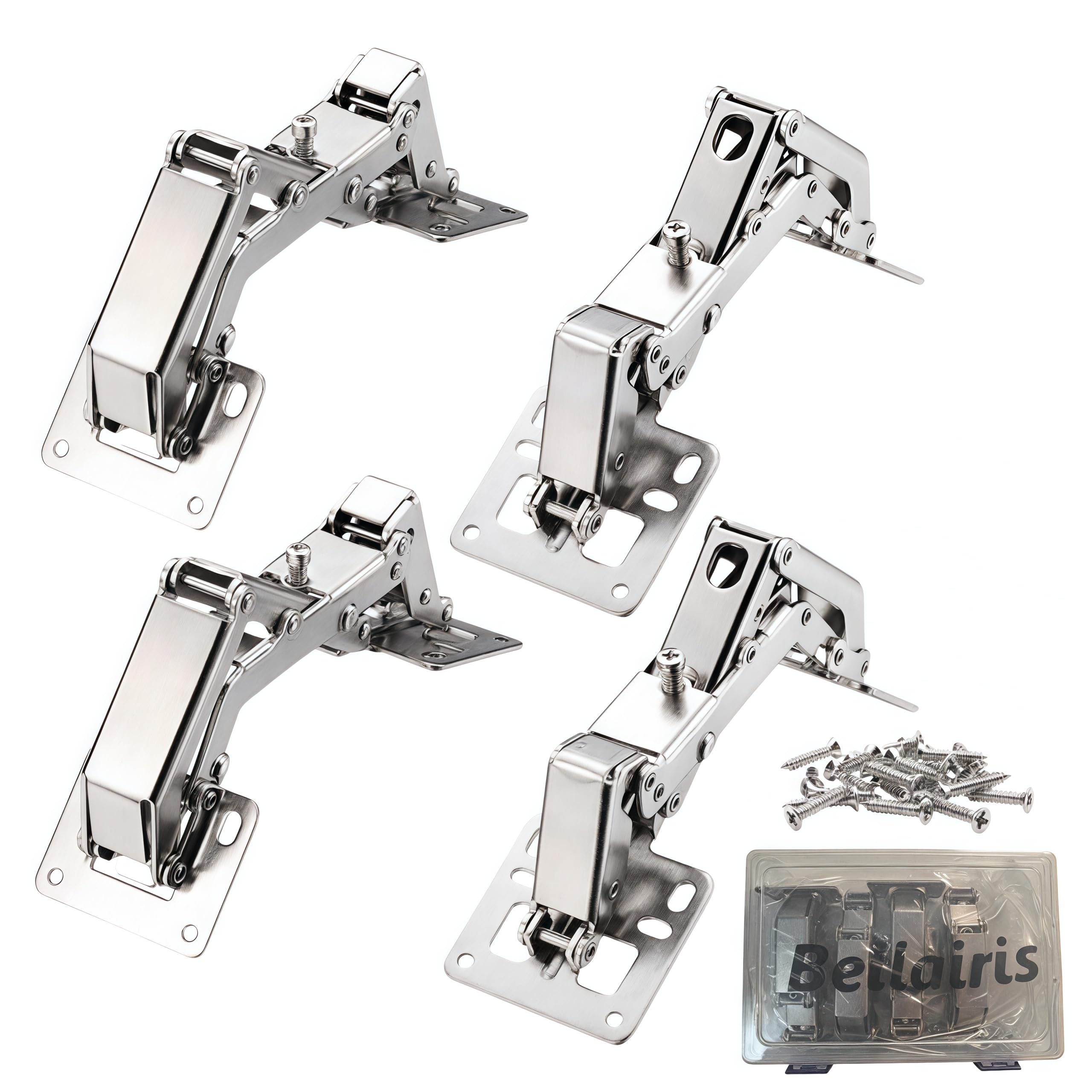 2 Pair 175 Degree Heavy Duty Hinges, Frameless Cabinet Door Hinge, Concealed Hydraulic Adjustable Mounting Hinges Soft Closing for Cupboard Corner | with Fixing Screws, Instruction, Storage Box
