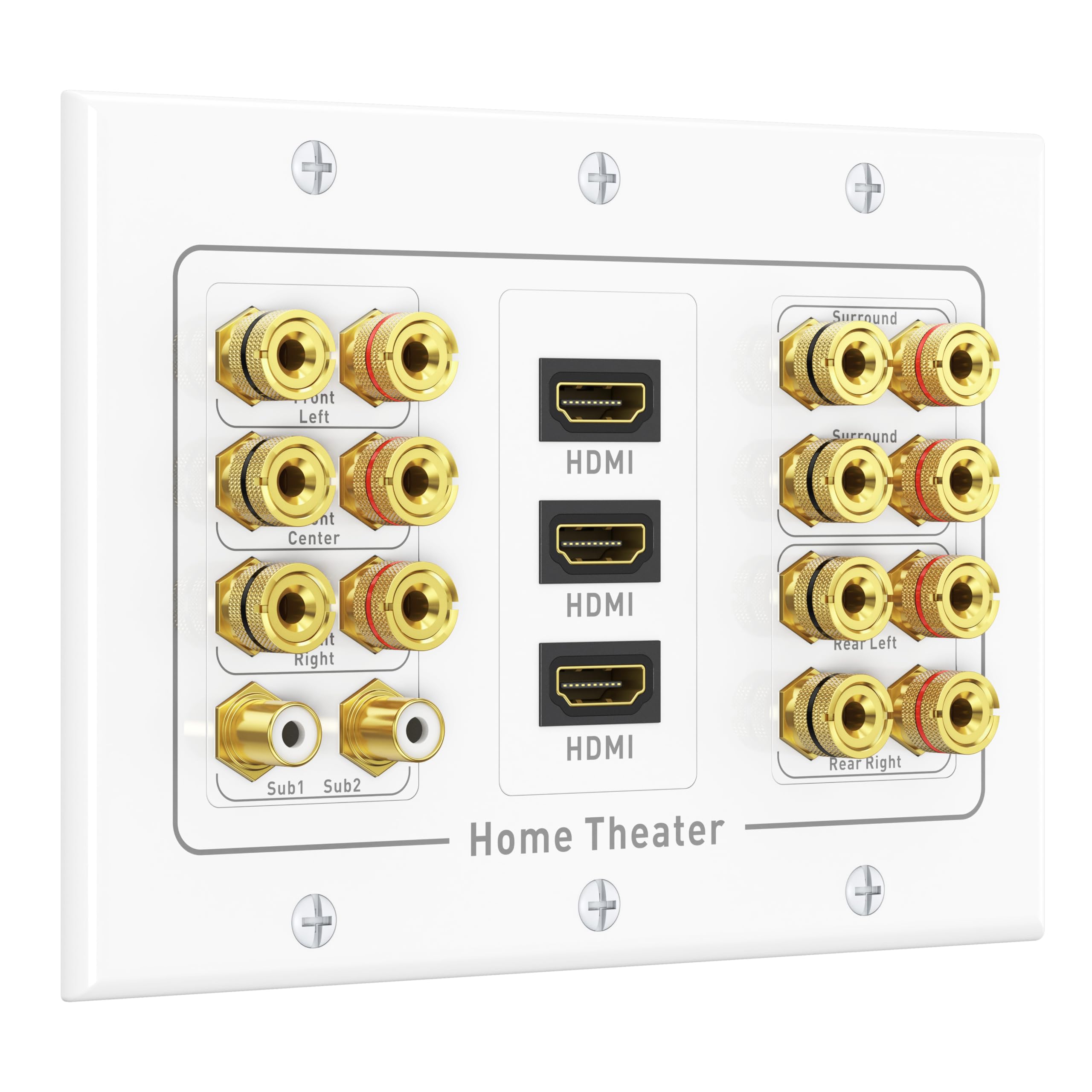 2 pcs Cable Matters Triple Gang 7.2 Speaker Wall Plate with HDMI, Home Theater Wall Plate, Banana Plug FacePlate, White