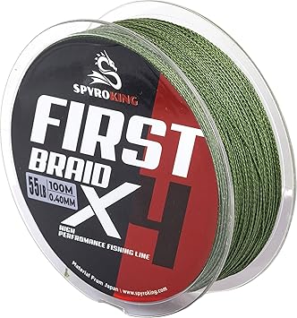 Spyroking First Braid X4 High Performance Braided Fishing Line, Green, 55lb, 100M, 0.40MM