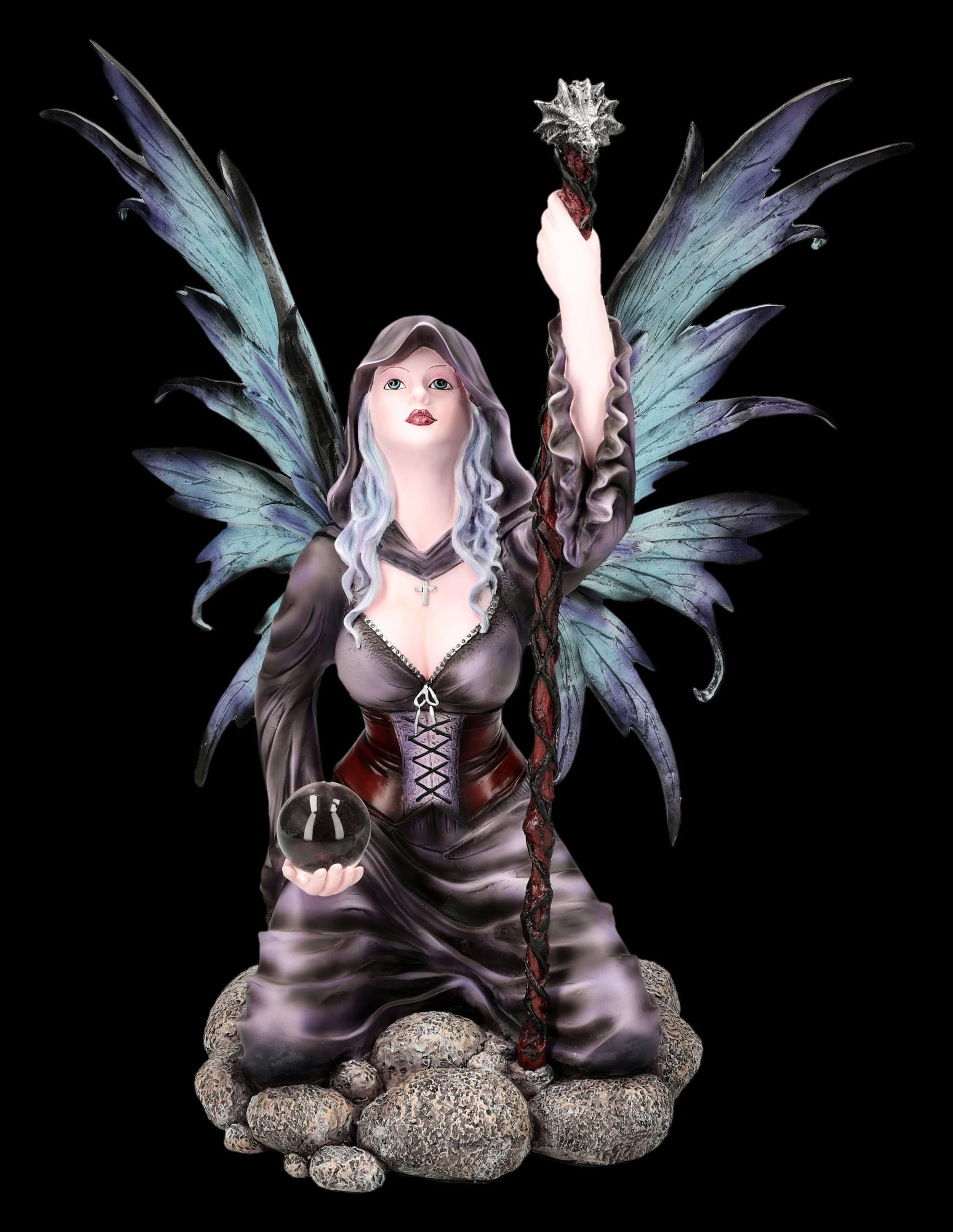 Figuren Shop GmbH Figura dell'elfo - Aeraluna, fata magica dell'aria, decorazione fantasy dipinta a mano (38,5 cm) - Tales of Aurelion Collection - Idea regalo per gli appassionati di magia dell'aria