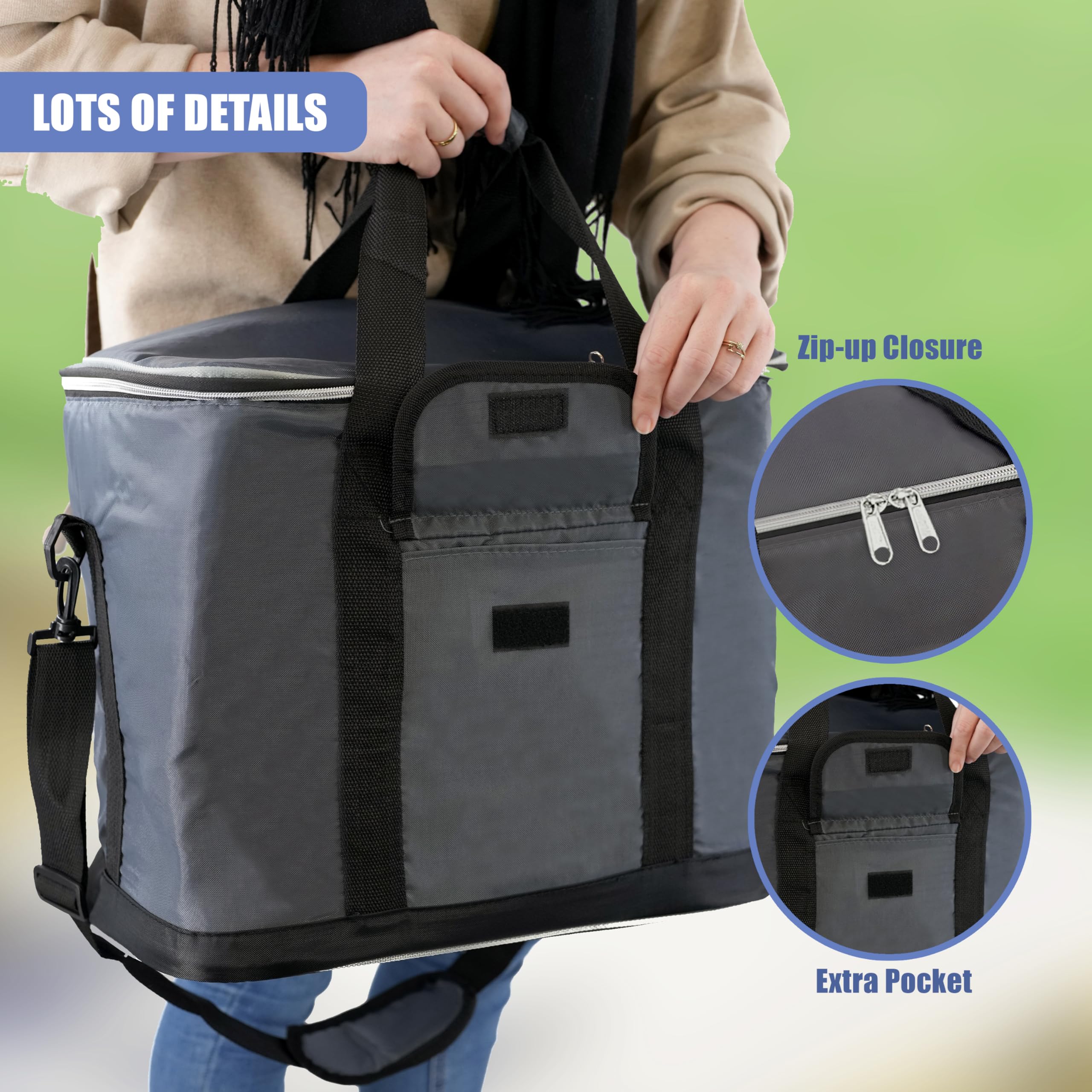 Große Isolier-Kühltasche mit Schultergurt, für Getränke, Picknick, 30 l, 60 Dosen, Familiengröße