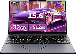 AocBook Laptop de 15,6 polegadas, processador quad-core Ryzen 5 3500U (até 3,7 GHz), RAM DDR4 de 32 GB, SSD NVMe de 512 GB, notebook portátil com touchpad ajustável, interruptor de webcam de