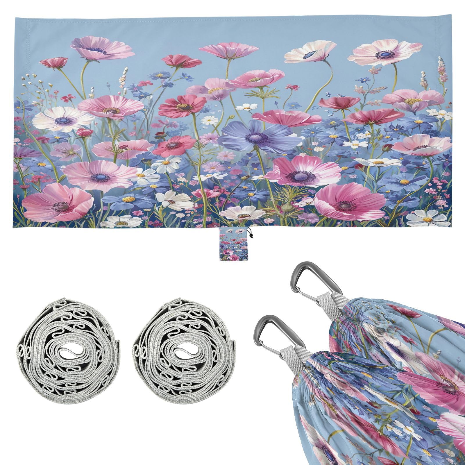 Kigai Colorful Wildflower Camping Hammock Durable & Portable Travel Hammock Holds 330lbs with Tree Strapsm, Pocket, Camping Accessories