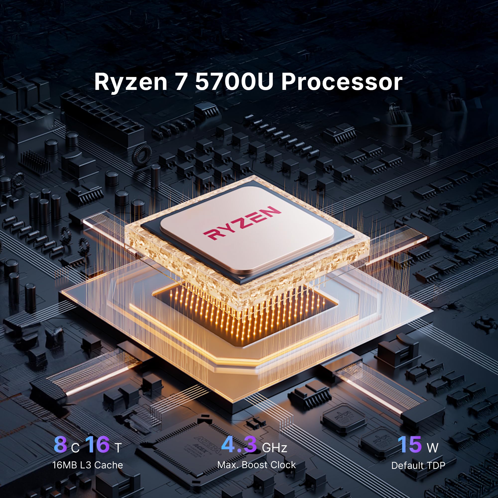 BOSGAME P4 Mini PC, Ryzen 7 5700U (fino a 4,3GHz, 8C/16T) DDR4 16GB RAM 512GB NVMe M.2 SSD Mini Computer Desktop, WiFi6E/BT5.2/Triple Display 4K@60Hz Output & 2.5 Gigabit Ethernet