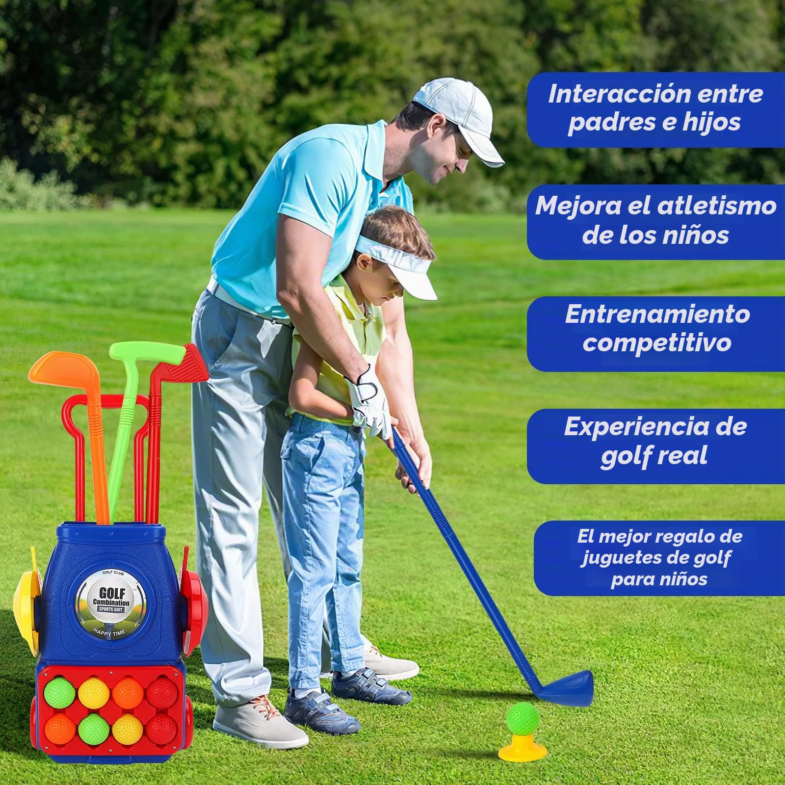 deAO Juego de Golf para Niños, Mini Golfista Plástico, con 4 Palos de Golf, 8 Pelota de Golf, Carro de Golf, Juguete Educativo Temprano Infantiles 3 4 5 6 años