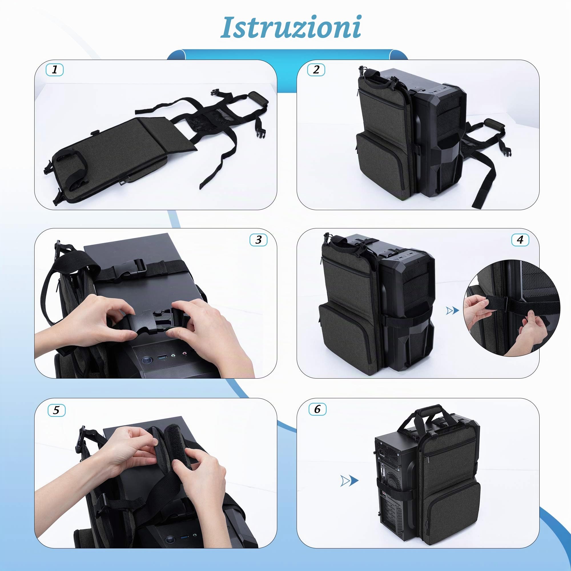 Trunab Custodia per Computer Desktop, Borsa da Viaggio per PC per Computer Tower PC Chassis, Tastiera, Cavo e Mouse, Nero