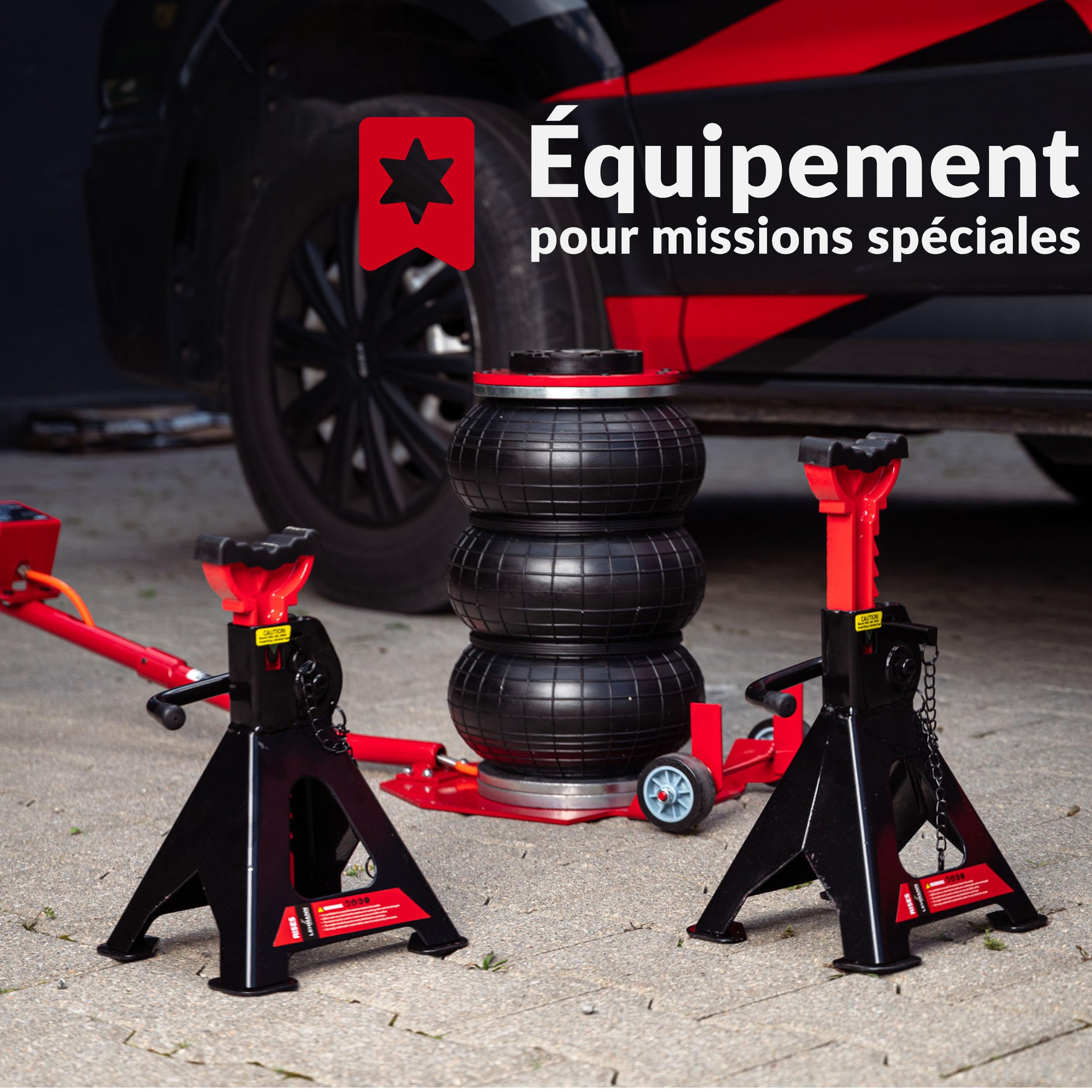 Lehmann 2 x Chandelles Voiture 3T - Hauteur Réglable de 300 à 430 mm - avec Patin en Caoutchouc - Double Système de Sécurité - pour Voitures, SUV et Camionnettes jusqu'à 3000 kg - Stables
