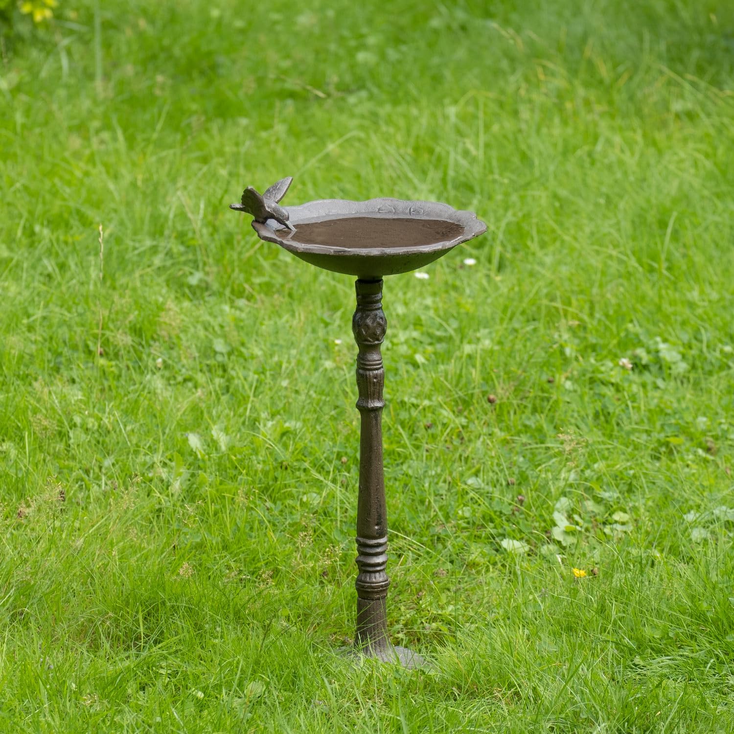 Moritz Bebedero para pájaros de hierro fundido con soporte, diseño antiguo, 72 cm de alto, color marrón