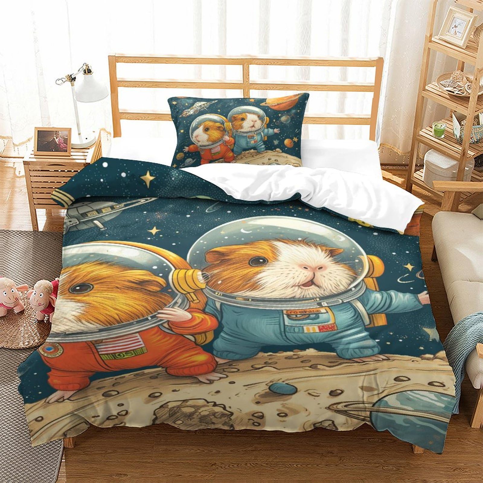 Housse couette antibactérienne cochon d'Inde 3D respirante lit 135x200cm