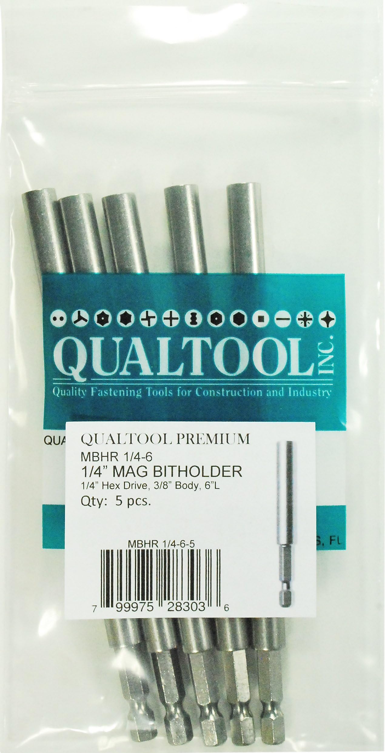 MBHR1/4-6-5 Magnetic 1/4-Inch Hex Drive Bit Holder, 5-Pack