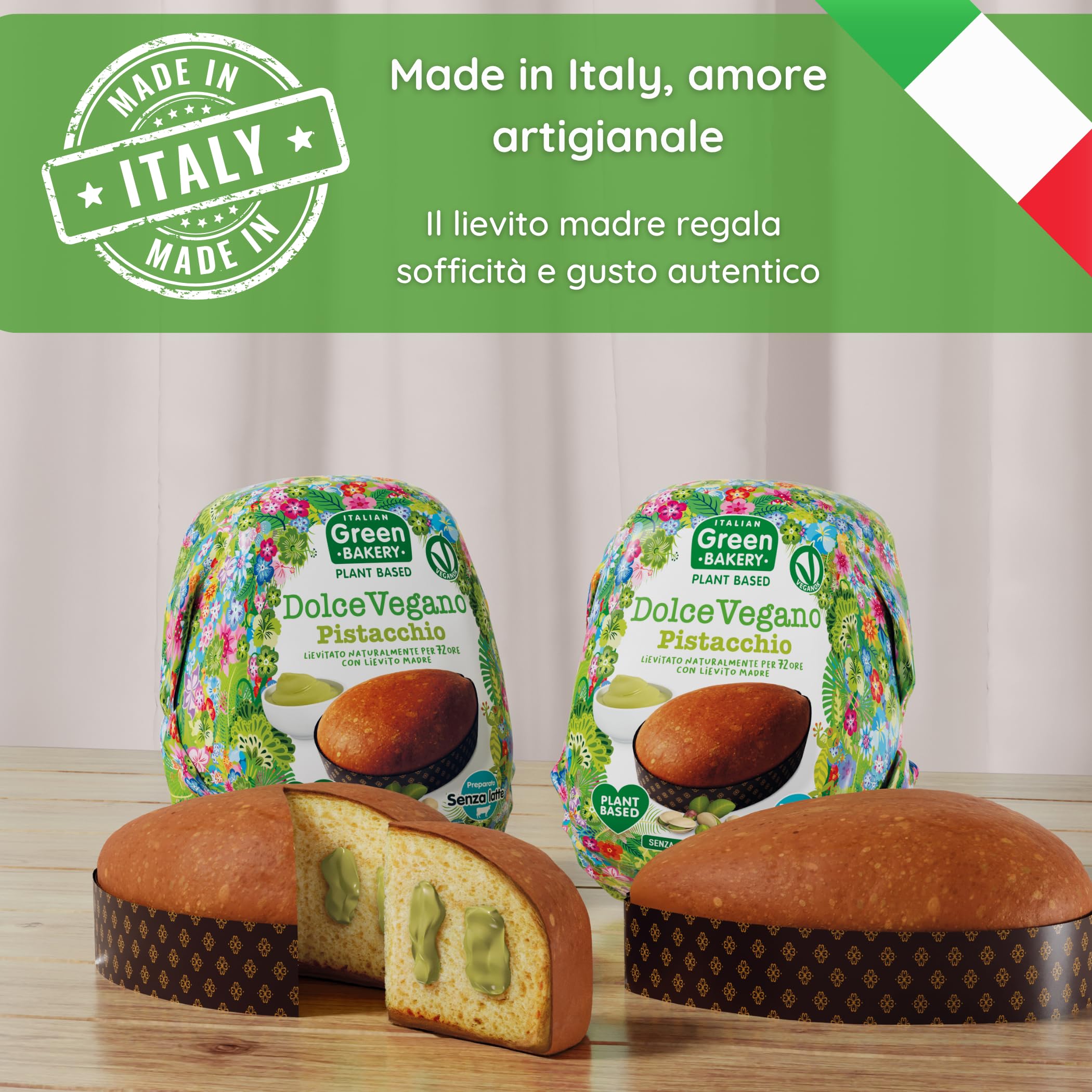 Dolce di Pasqua Vegano al Pistacchio Senza Lattosio, 650 gr - Senza Burro e Uova, Dolce Vegan on Crema al Pistacchio, Impasto con Lievito Madre, Made in Italy - Italian Green Bakery