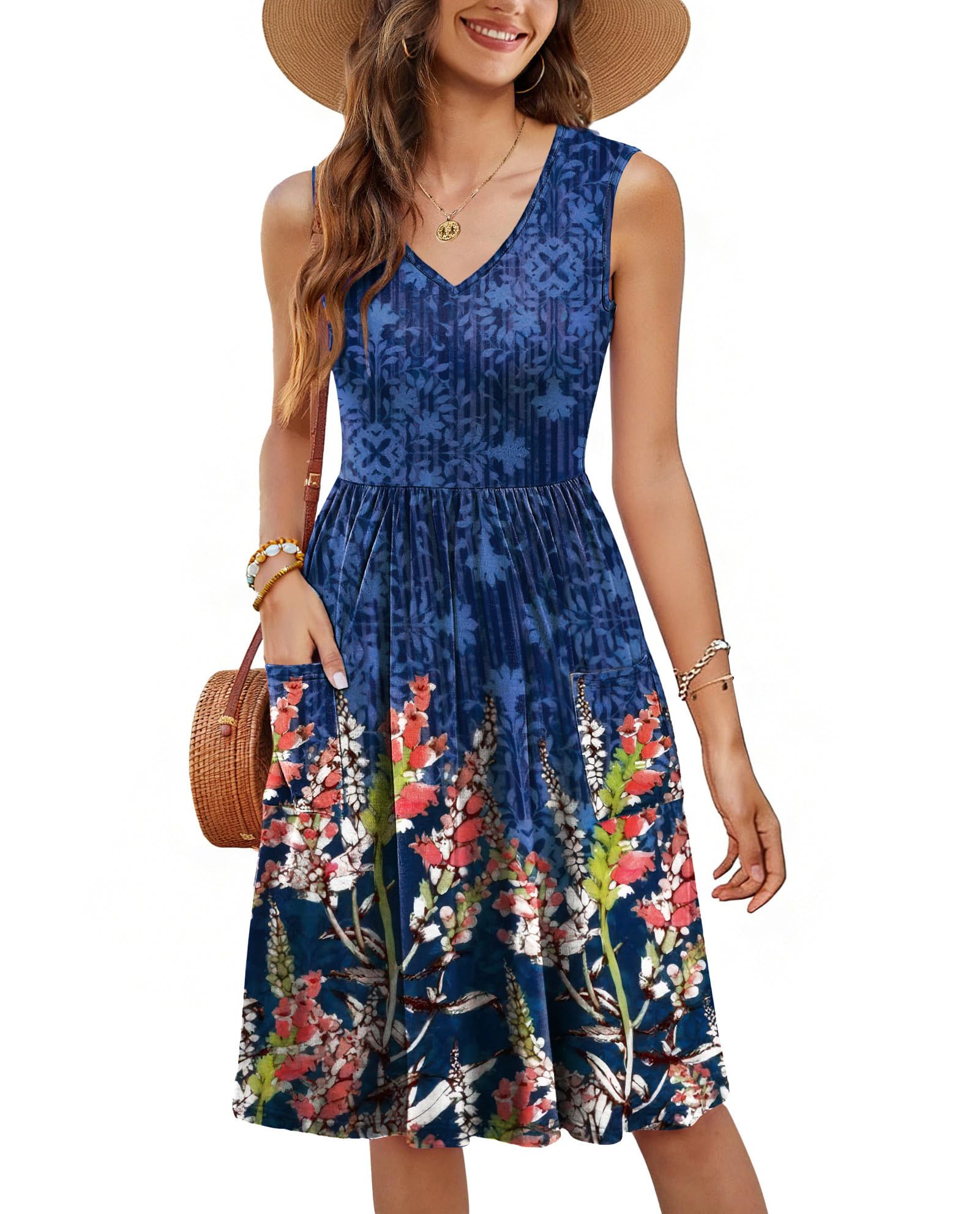 RUMIA Summer Sleeveless Casual Dresses with Pockets for Women Beach Vacation Coverup (S-3XL)