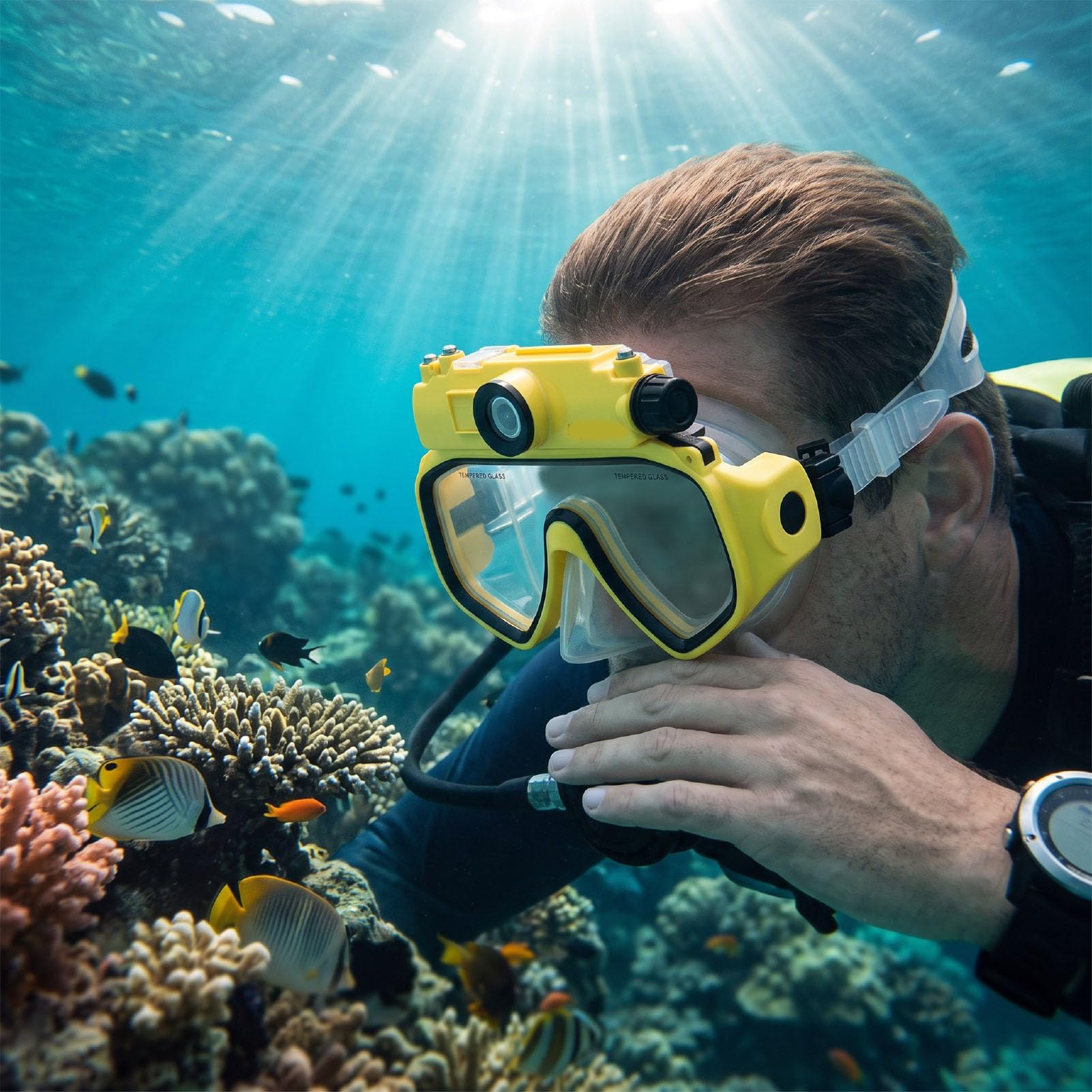 Gafas de Buceo para Snorkel con Cámara 2K 5MP | Gafas de Natación para Apnea, Resistente Al Agua, 15M, Gran Angular de 100 Grados, Antivibración, Aplicación WiFi