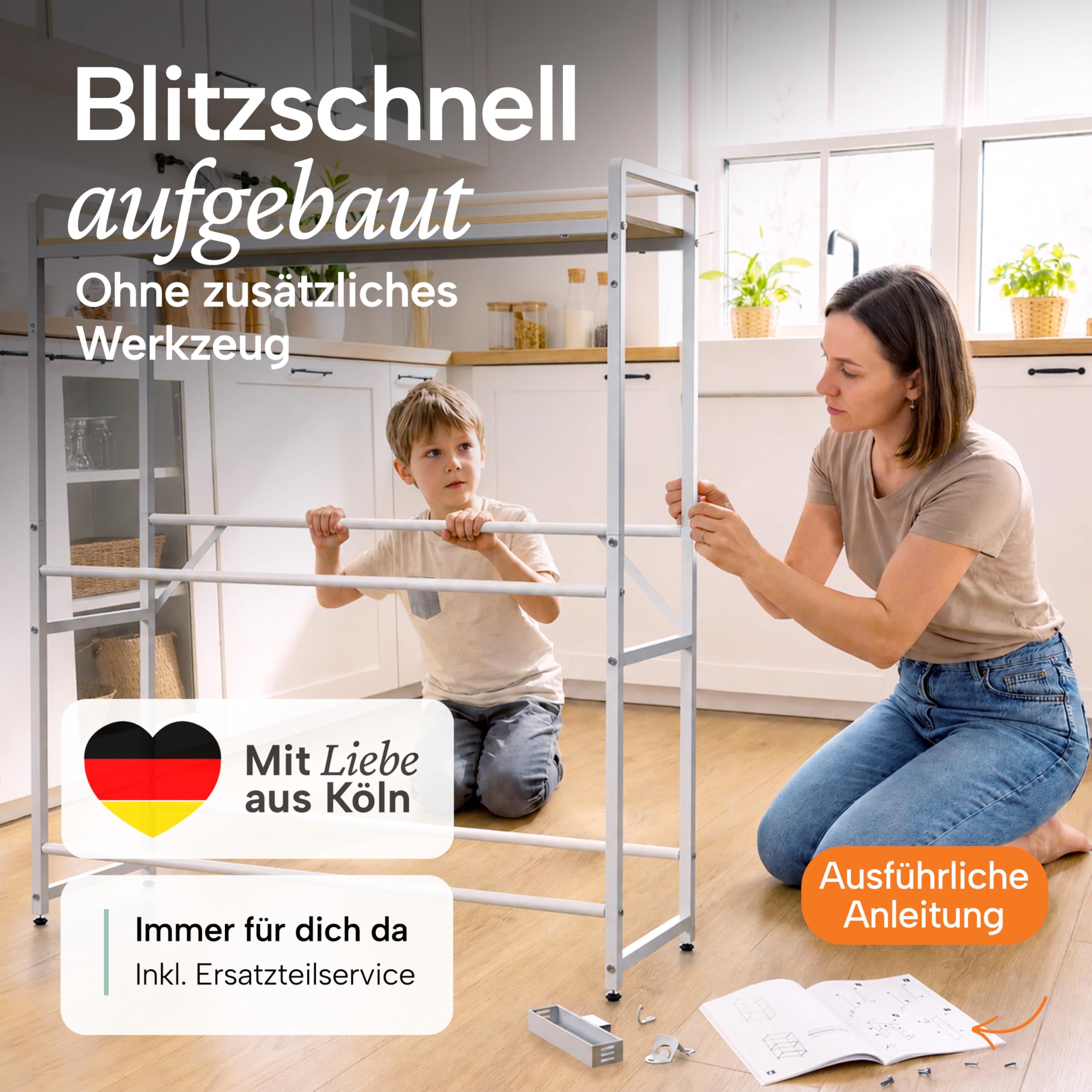 Blumtal Getränkekistenregal 6 Kisten mit Ablage Holzoptik - Kistenregal/Getränkeregal + integriertem Flaschenöffner & Haken - Getränkekistenhalter mit Belastbarkeit bis 150 kg pro Ebene in Weiß
