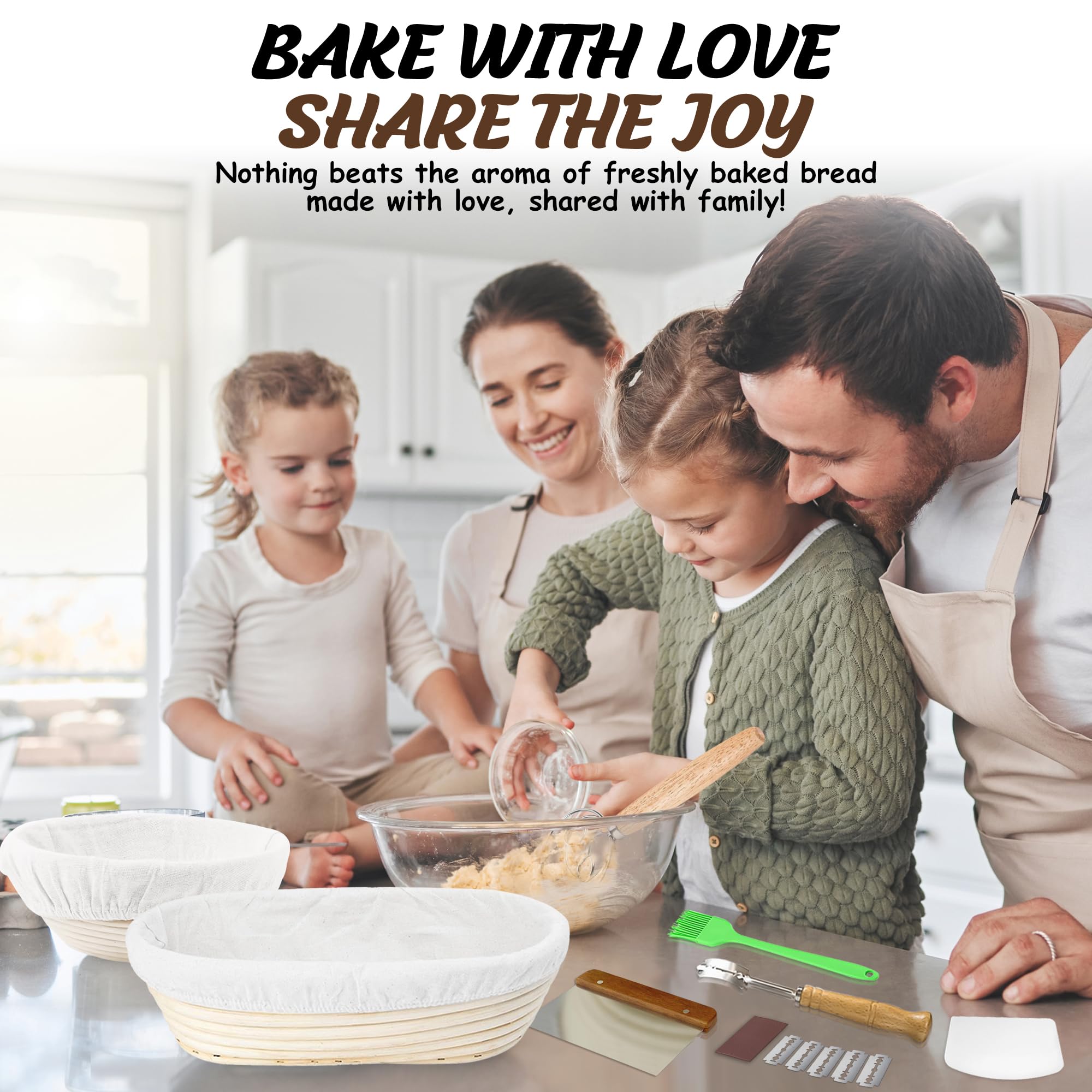 Bread Proofing Baskets, 9 Inch Round & 10 Inch Oval Natural Rattan Banneton Basket for Proofing, A Complete Sourdough Starter Kit with Baking Accessories, Ideal Sourdough Bread Baking Supplies Gift