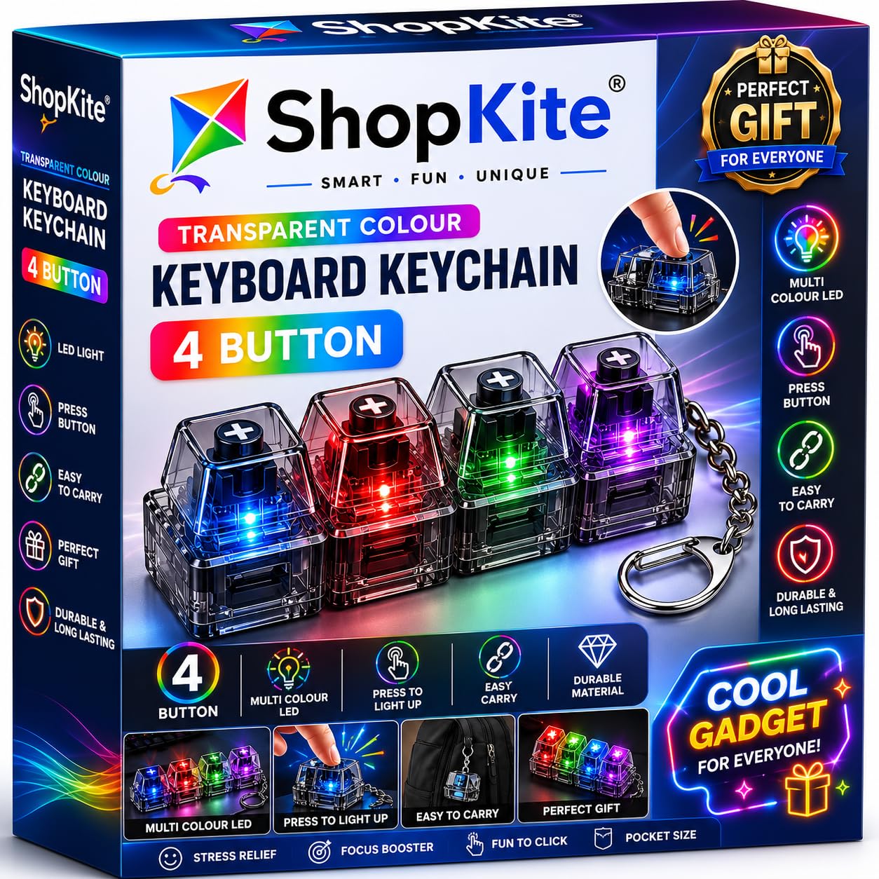 ShopKite Keyboard Fidget Toy for All 4 in 1 Keyboard Clicker Fidget Keychain with LED Light & Sound for Anxiety Relief, Office Home Travel[Black-1]-image-32
