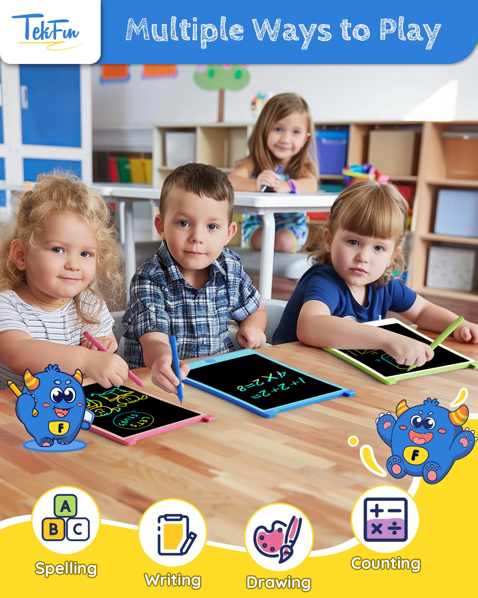 TEKFUN 2Pack 10 Pollici Tavoletta Grafica Bambini, Tavoletta da Scrittura LCD, Lavagna per Bambini Giocattolo 3 4 5 6 7 anni Bambini Regali di Compleanno e Natale per Ragazzi e Ragazze (2*Rosa)