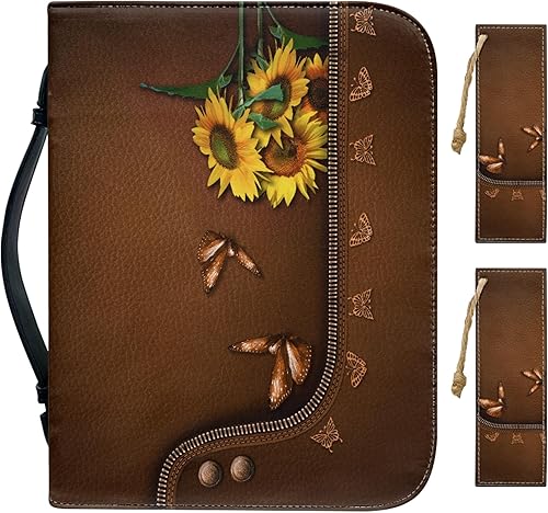 Funda para Biblia con estampado de mariposa y girasol para mujer, funda de cuero para la Biblia para niñas con 2 marcadores impermeables, bolsa