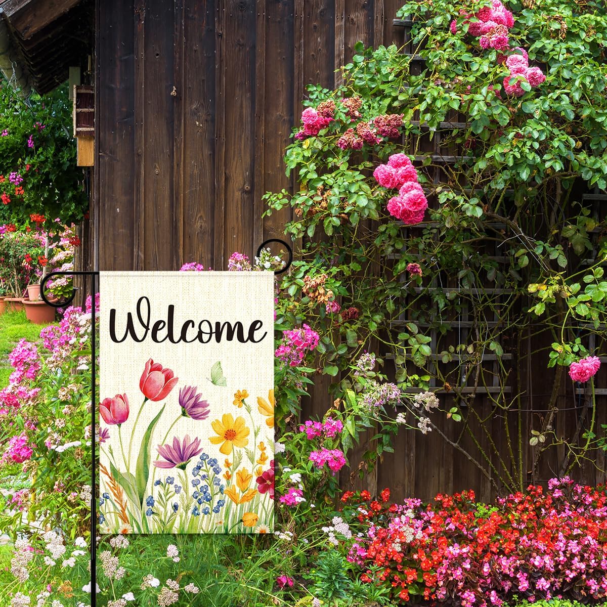 Welcome Spring Garden Flag, Spring Summer Flowers Garden Flag for Outside, Seasonal Colorful Floral Farmhouse Yard Lawn Porch Flags for Outside Decor 12x18 Inch Double Sided - Image 7