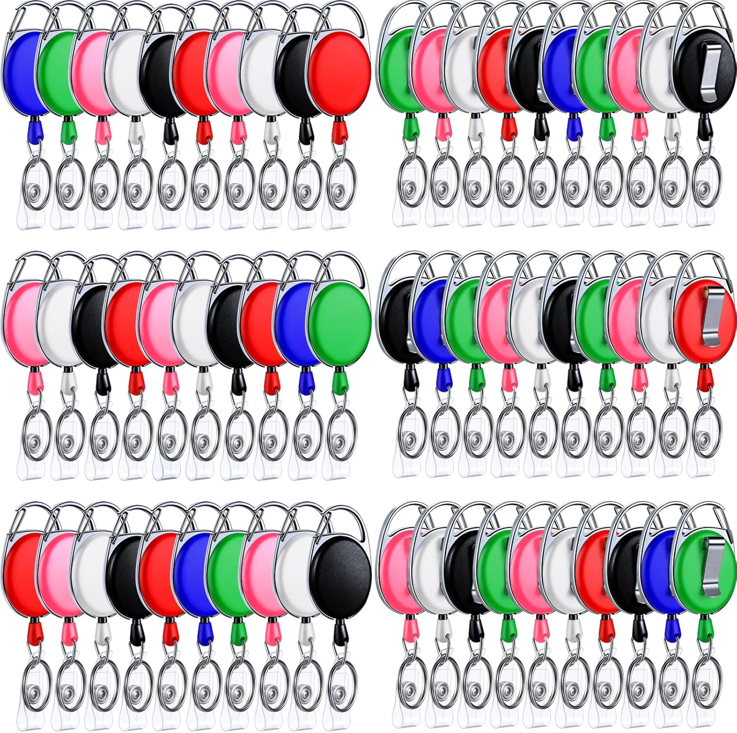 Laumoi 80 Packs Retractable ID Badge Holder Name ID Badge Reel Clips Keychain with Belt Clip and Key Ring for Office Worker Doctor Nurse Employee (Classic Color)