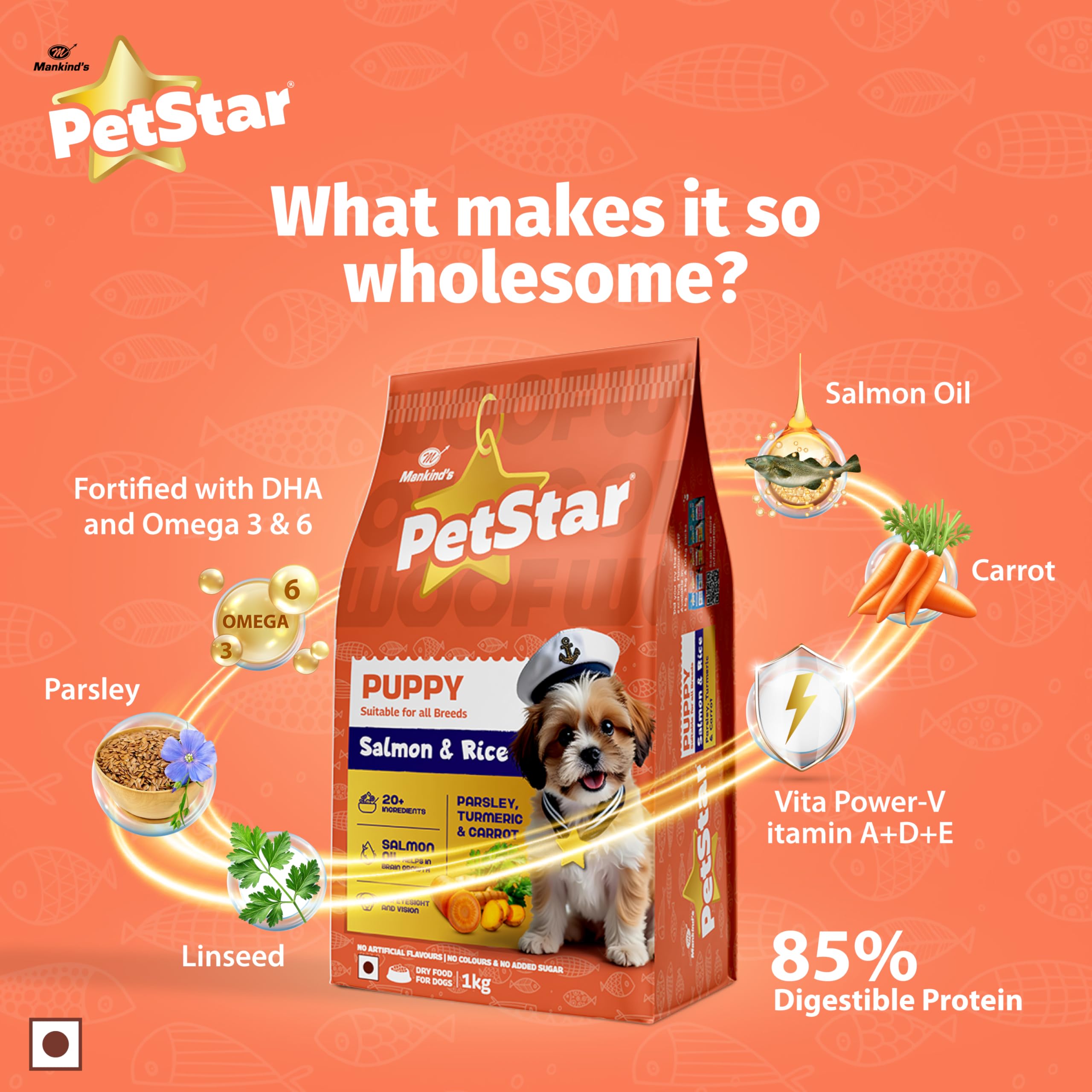 Mankind Petstar Puppy Dry Dog Food (High Protein) Salmon & Rice Flavor, 1kg Pack | Improves Muscle & Strength, Supports Immunity, Protects Liver & Kidney 2