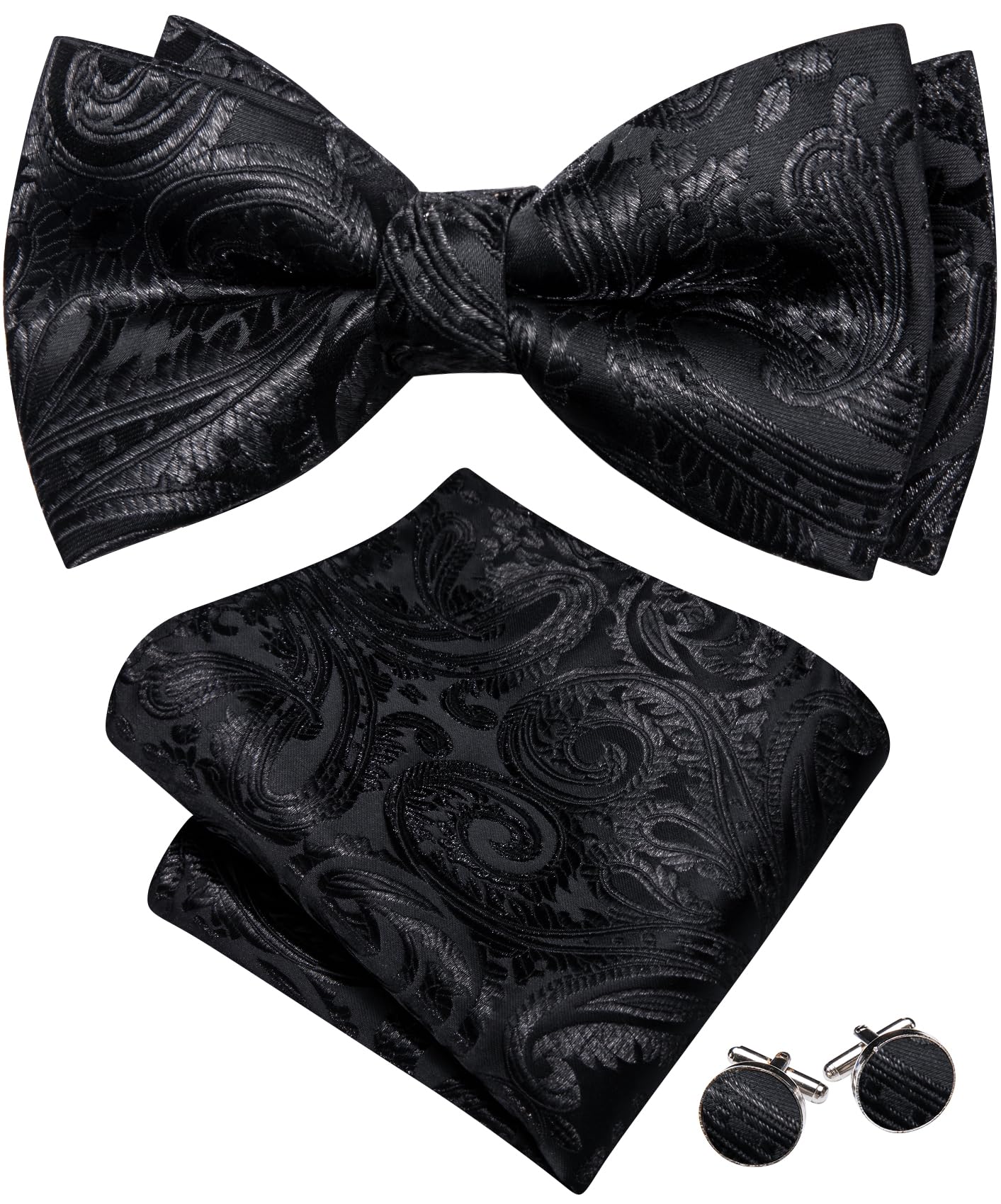 Barry.Wang Paisley Striped Bow Tie for Men Silk Pre-Tied Bowtie Set