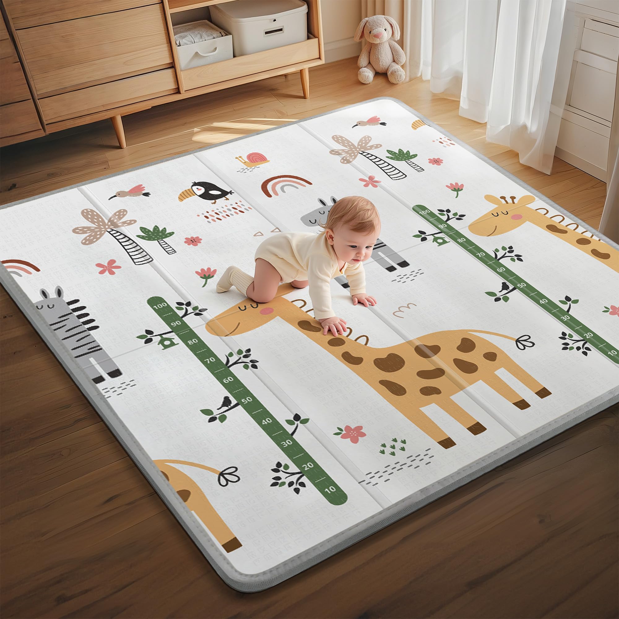 Alfombra de juego plegable PLGLOG para bebé, 59 x 59, para gatear, reversible, de 0 a 8 pulgadas de grosor, impermeable, Carlwing, para bebés, niños pequeños, con diseño de jirafa