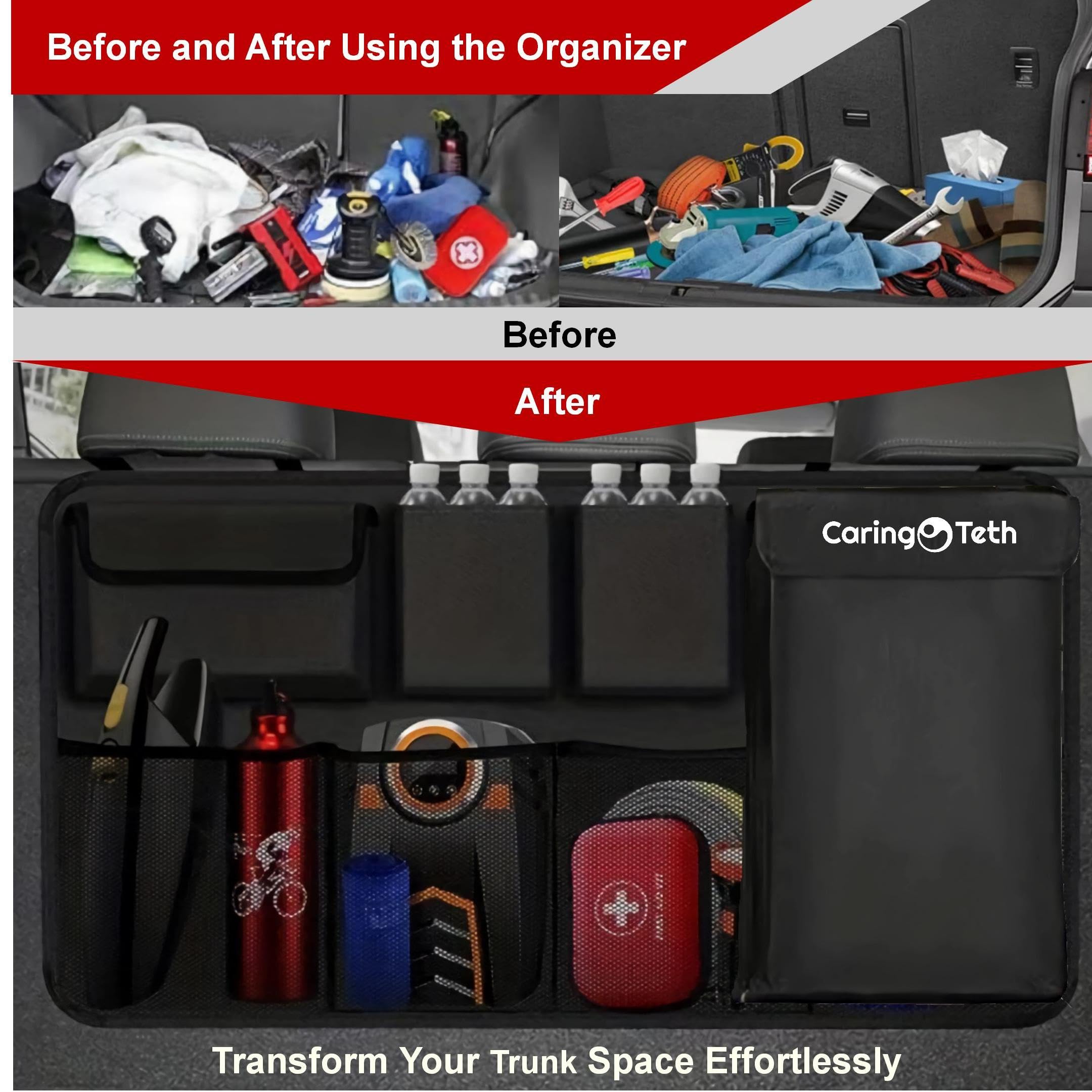 CARINGTETH Car Trunk Organizer?3-in-1 detachable Car Organizer with Zippers, 7 Pockets, Large Capacity Hanging trunk organizer for SUV, MPV, and Mini-Van
