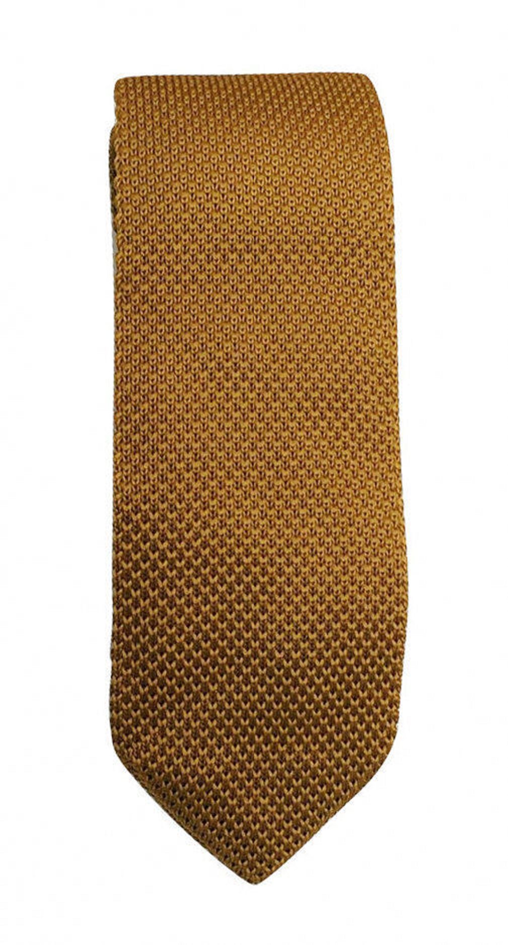 L&L® Golden Mustard Collection Woven Paisley Jacquard Silk Knit Satin Tie Wedding (Knitted Pointed Tie)