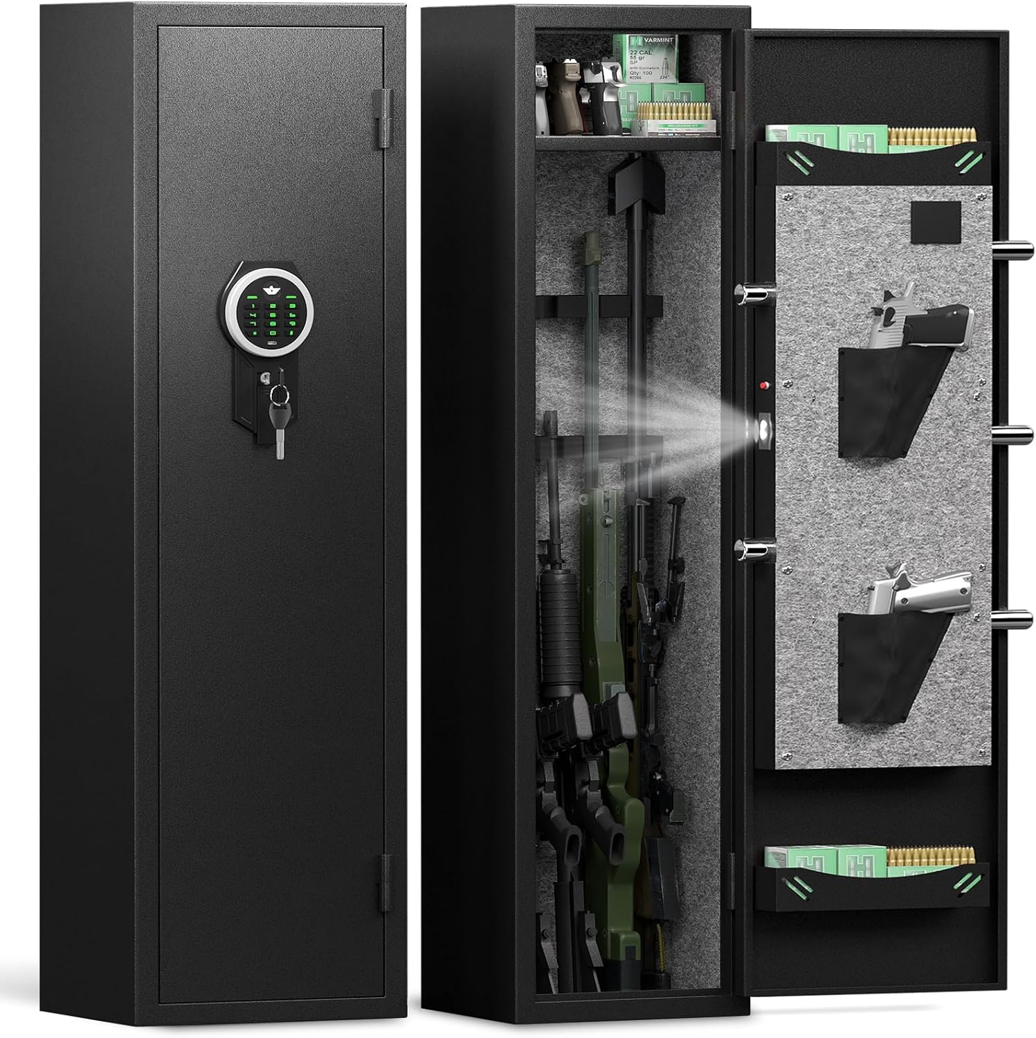 4-6 Rifle Gun Safe, Quick Access Long Gun Safe for Rifle and Shotguns, Large Rifle Safe for Home Rifles and Pistols, Rifle Safe with LED Light, Alarm System, Adjustable Racks & Removable Shelves