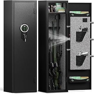 4-6 Rifle Gun Safe, Quick Access Long Gun Safe for Rifle and Shotguns, Large Rilfe Safe for Home Rifles and Pistols, Rilfe Safe with LED Light, Alarm System, Adjustable Racks & Removable Shelves - Luzfuego