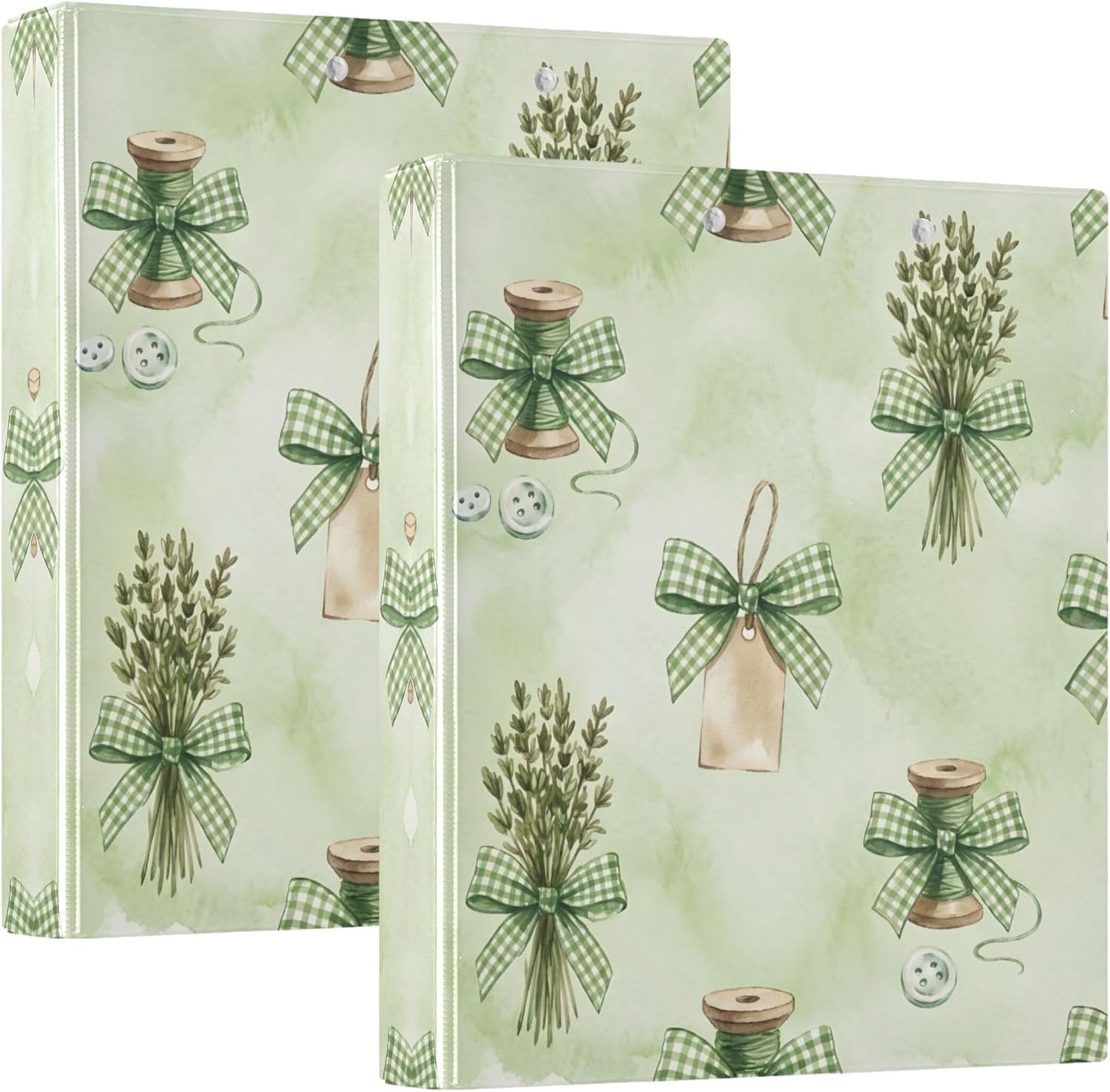 St Patrick's Green Plaid Bow 3 Ring Binders, 1.5” Round Ring Binders with Clipboard - Letter Size, 3 Interior PVC Clear Pockets & Anti-Slip Clip for Office School Supplies, 2PCS