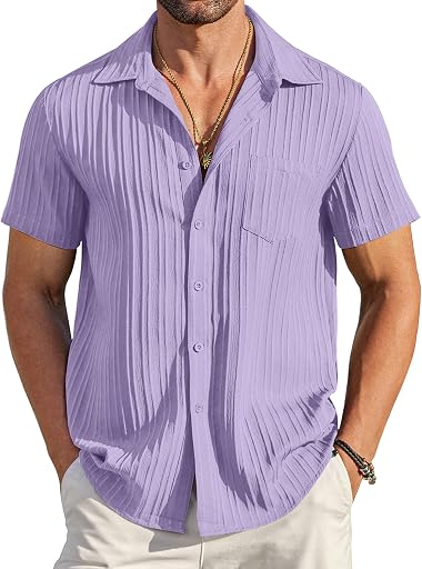 COOFANDY Men's Casual Button Down Shirts Short Sleeve Textured Summer Beach Shirt with Pocket