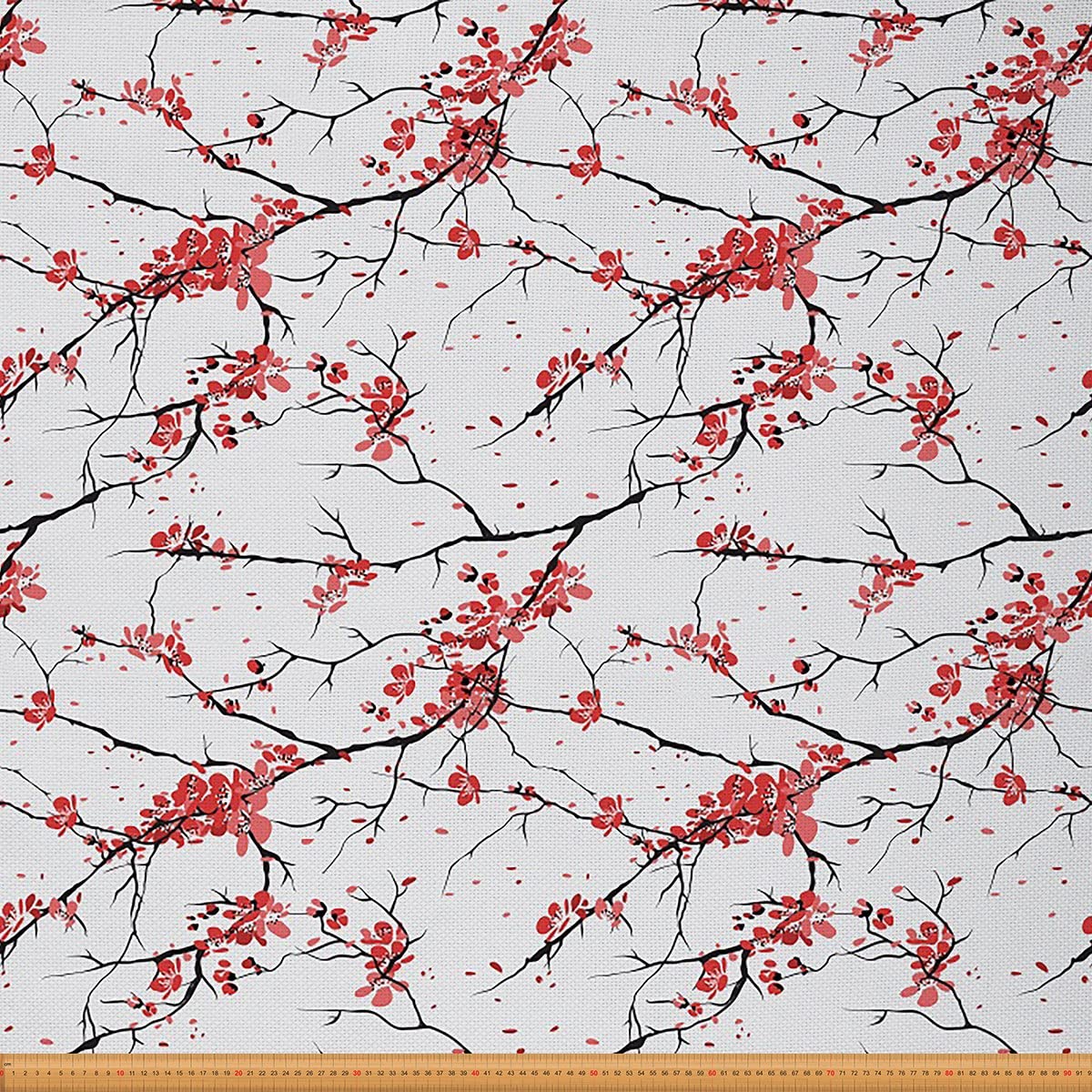 Sakura Branches Upholstery Fabric for Chairs,Cherry Blossom Flowers Botanical Fabric by The Yard,Oriental Botanical Fabric for Upholstery and DIY Projects,1 Yard,(L92*W150cm) Red White
