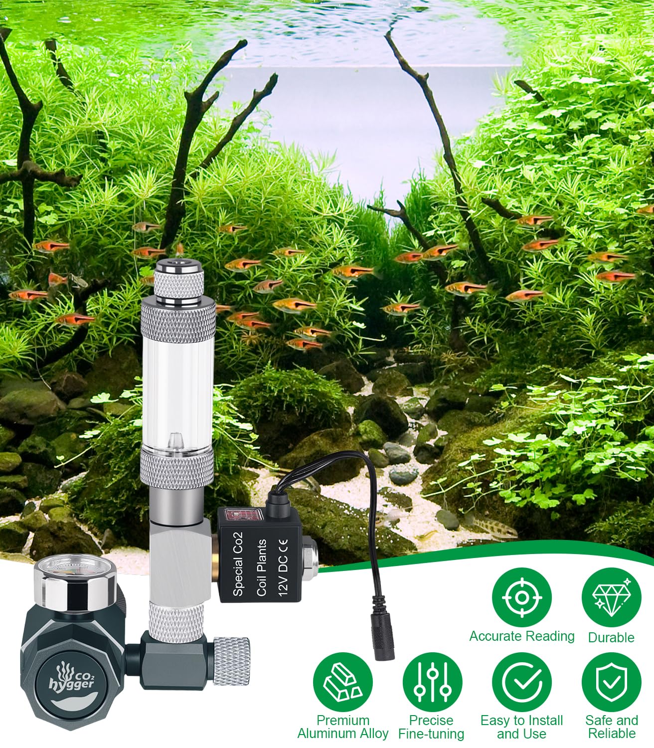 Mini kit régulateur de CO2 pour aquarium – Complet avec compteur de bulles et clapet anti-retour pour plantes d'aquarium florissantes (régulateur avec électrovanne)