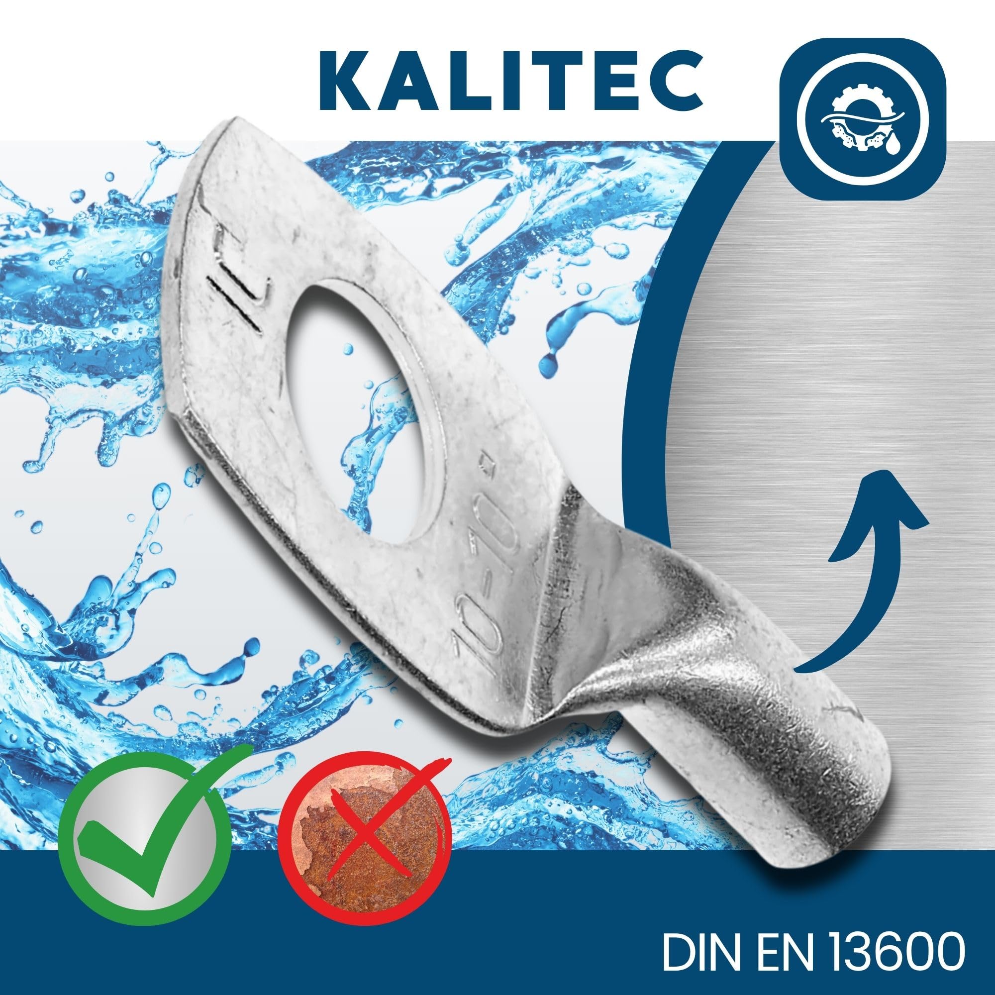 10 sztuk Kalitec HR10-10 standardowych końcówek kablowych 10 mm² M10 I bez widocznego otworu I Made in Germany
