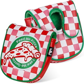 Club Cover Checkered Putter Head Cover Driver Headcover Center Shaft Putter Headcover Pizza Design Leather Golf Mallet Putter Cover